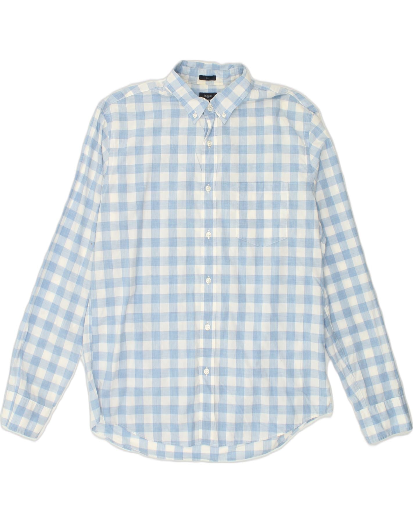 image of J. CREW Mens Slim Shirt Large Blue Gingham Cotton