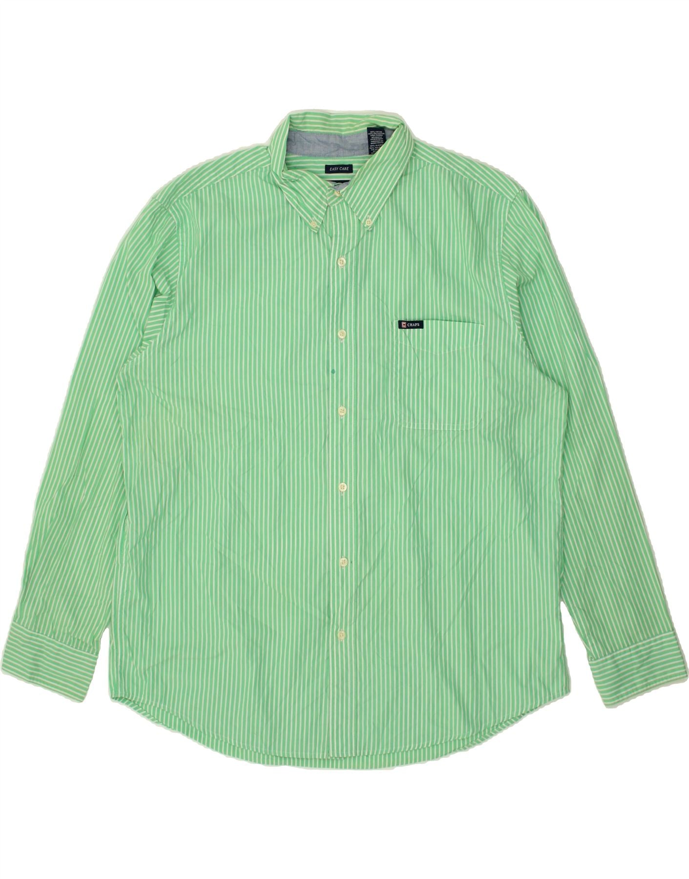 image of CHAPS Mens Easy Care Shirt XL Green Striped Cotton