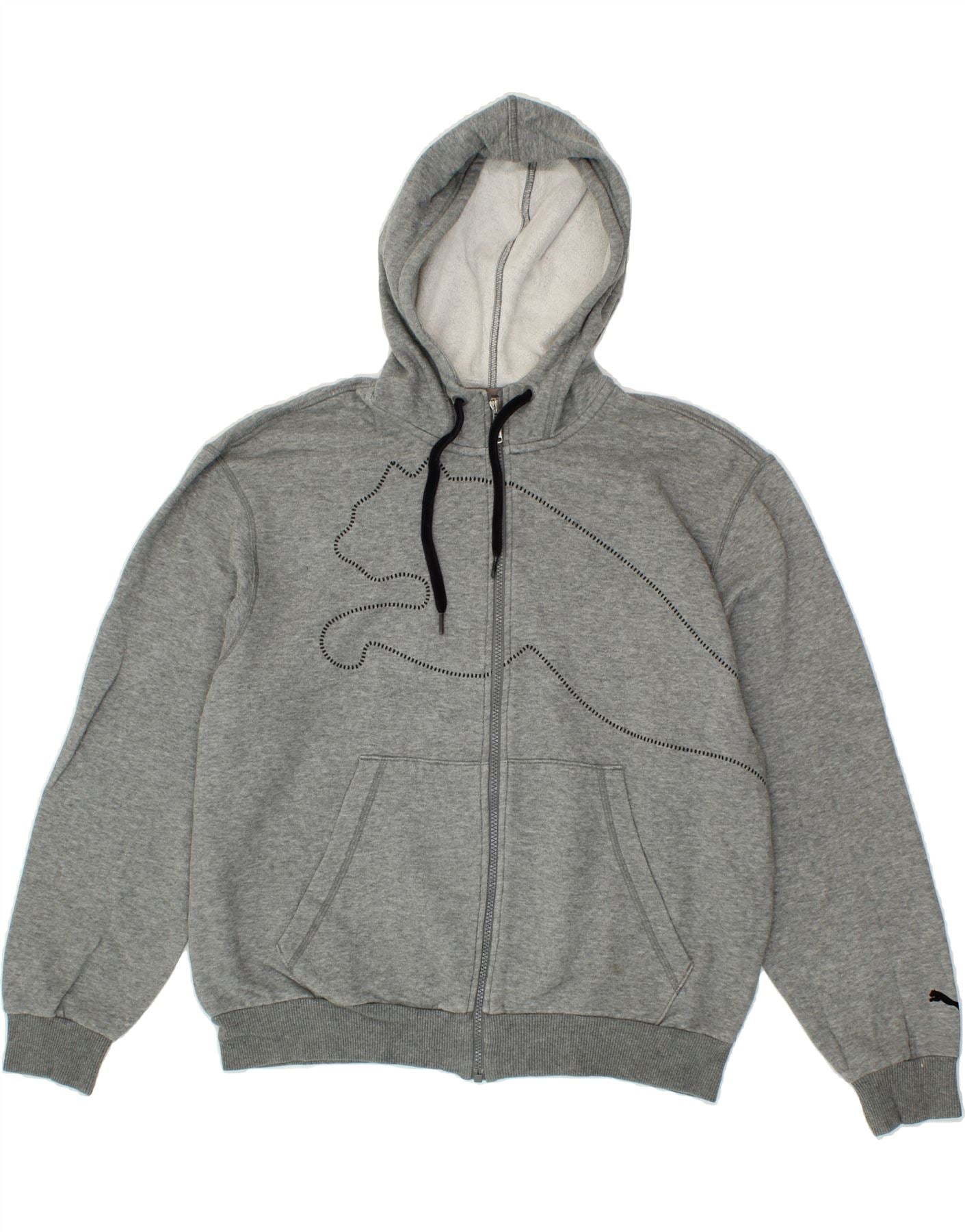 image of PUMA Mens Zip Hoodie Sweater Medium Grey Cotton