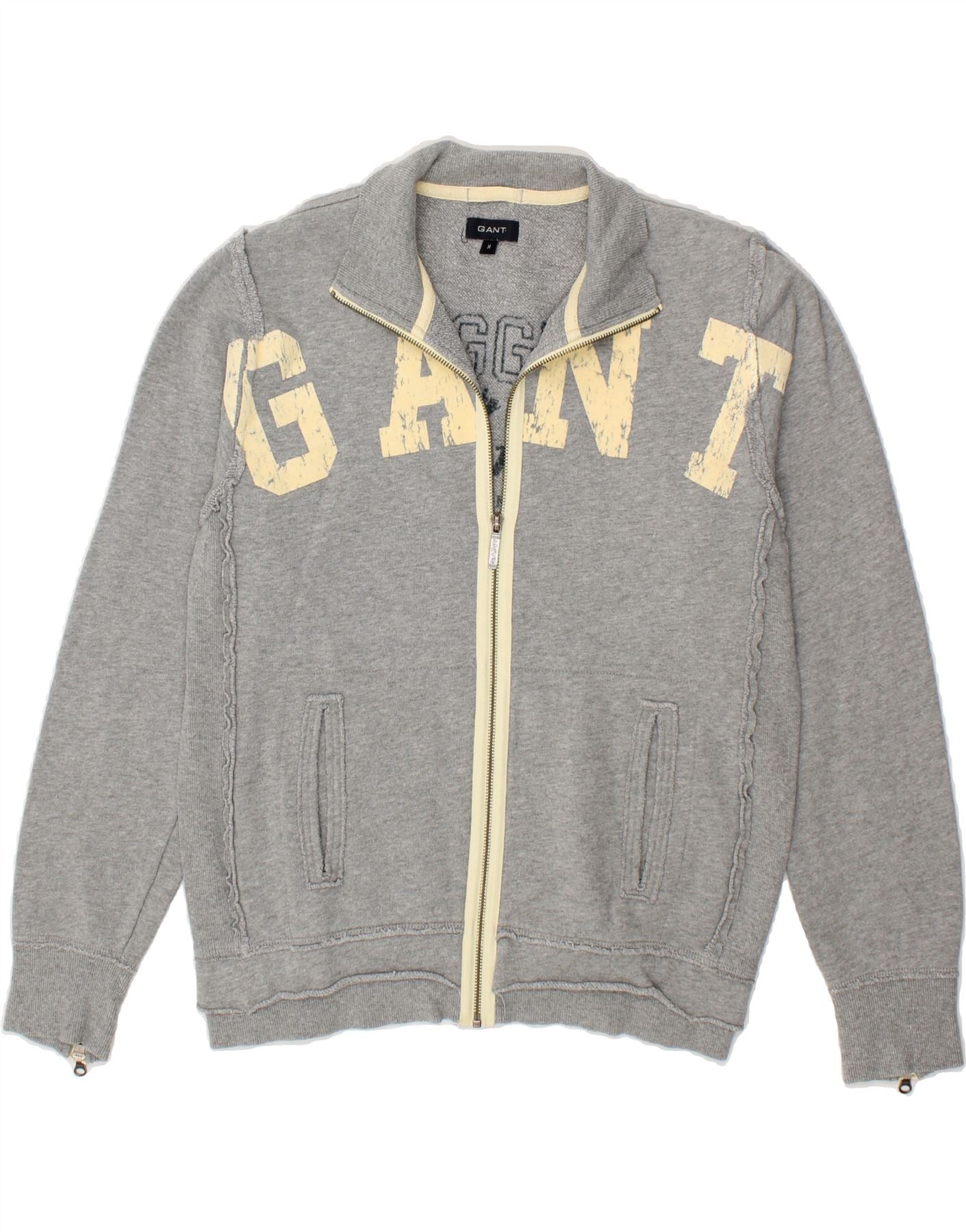 image of GANT Mens Graphic Tracksuit Top Jacket Medium Grey Cotton