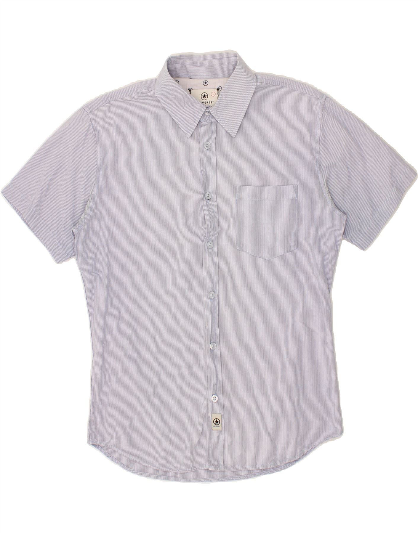 Image of CONVERSE Mens Short Sleeve Shirt Large Blue Pinstripe Cotton