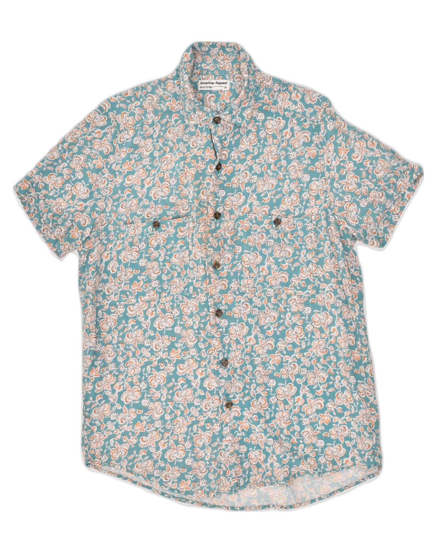 image of VINTAGE Mens Short Sleeve Shirt XS Blue Floral Rayon