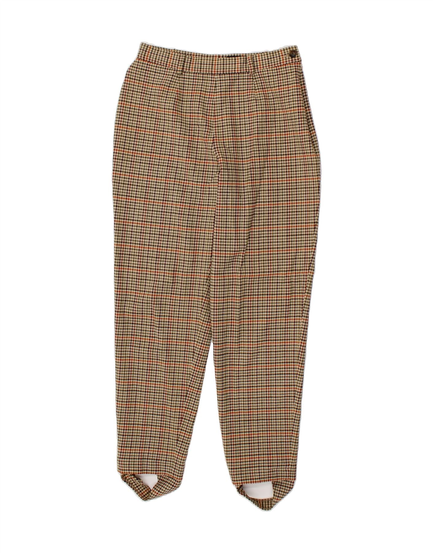 Image of GINO SARTORE Womens Stirrup Casual Trousers W28 L27  Beige Houndstooth