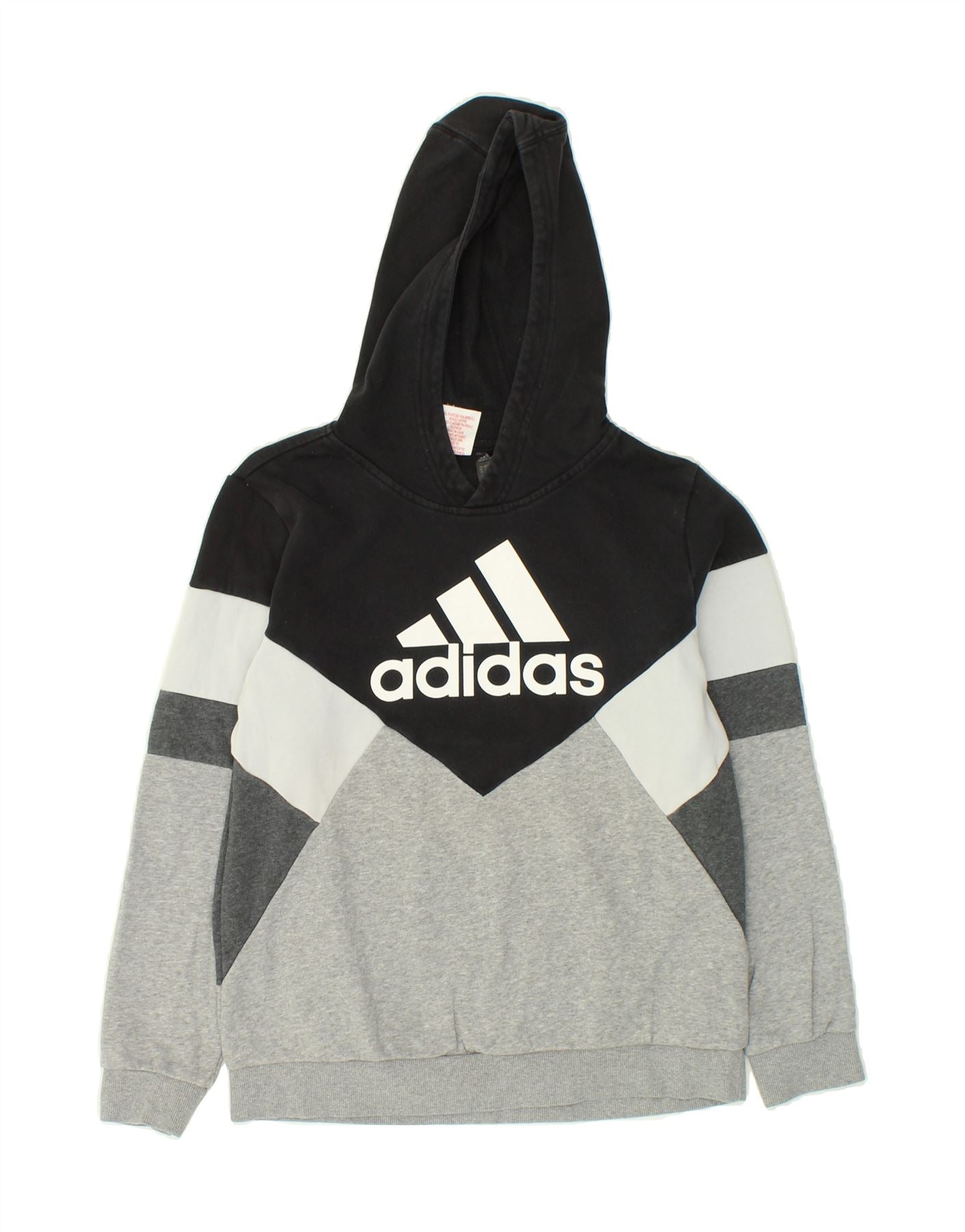 ADIDAS Boys Graphic Hoodie Jumper 13-14 Years Black Colourblock Cotton