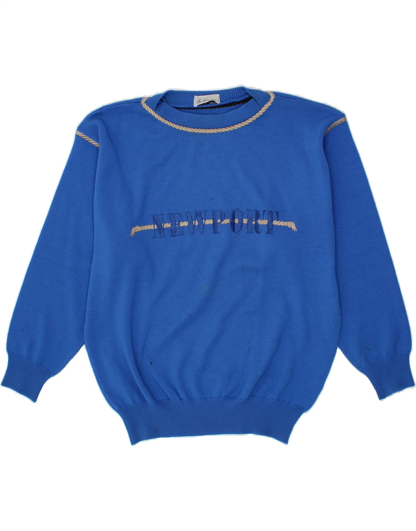 image of LES COPAINS Mens Graphic Crew Neck Jumper Sweater Medium Blue Wool