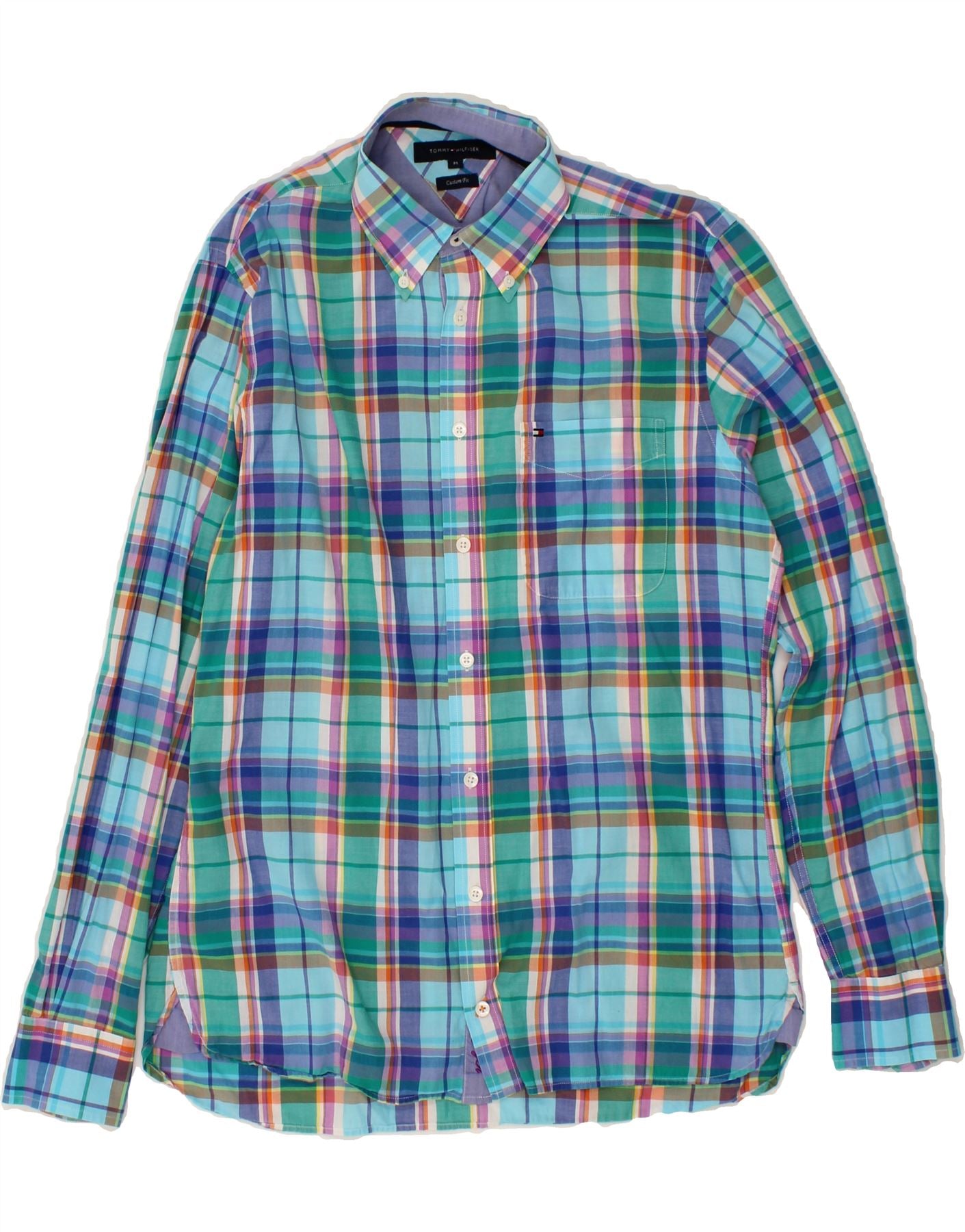 image of TOMMY HILFIGER Mens Custom Fit Shirt Medium Blue Check