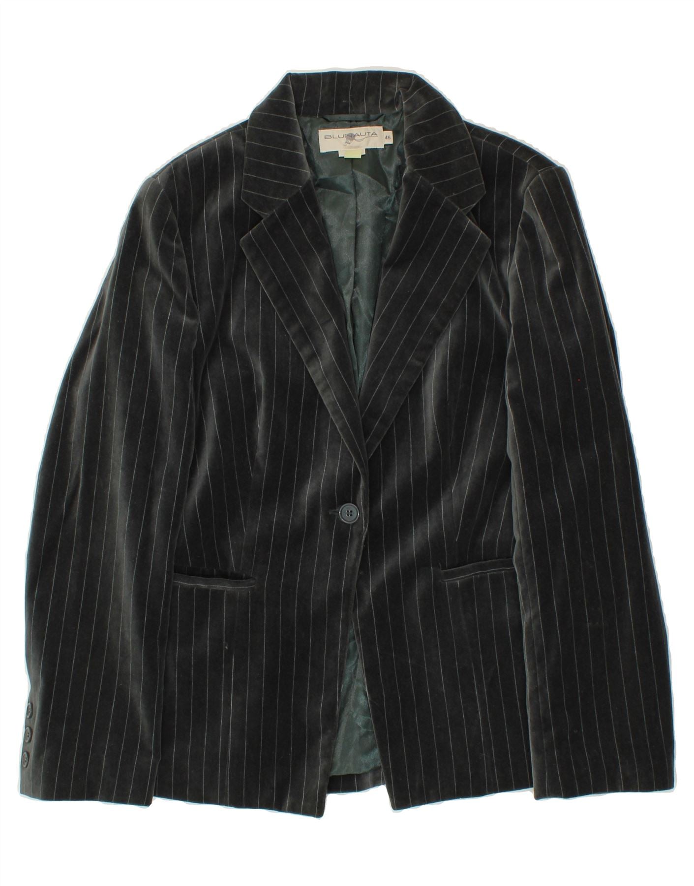 Image of BLUNAUTA Womens Velvet 1 Button Blazer Jacket IT 46 Large Grey Striped