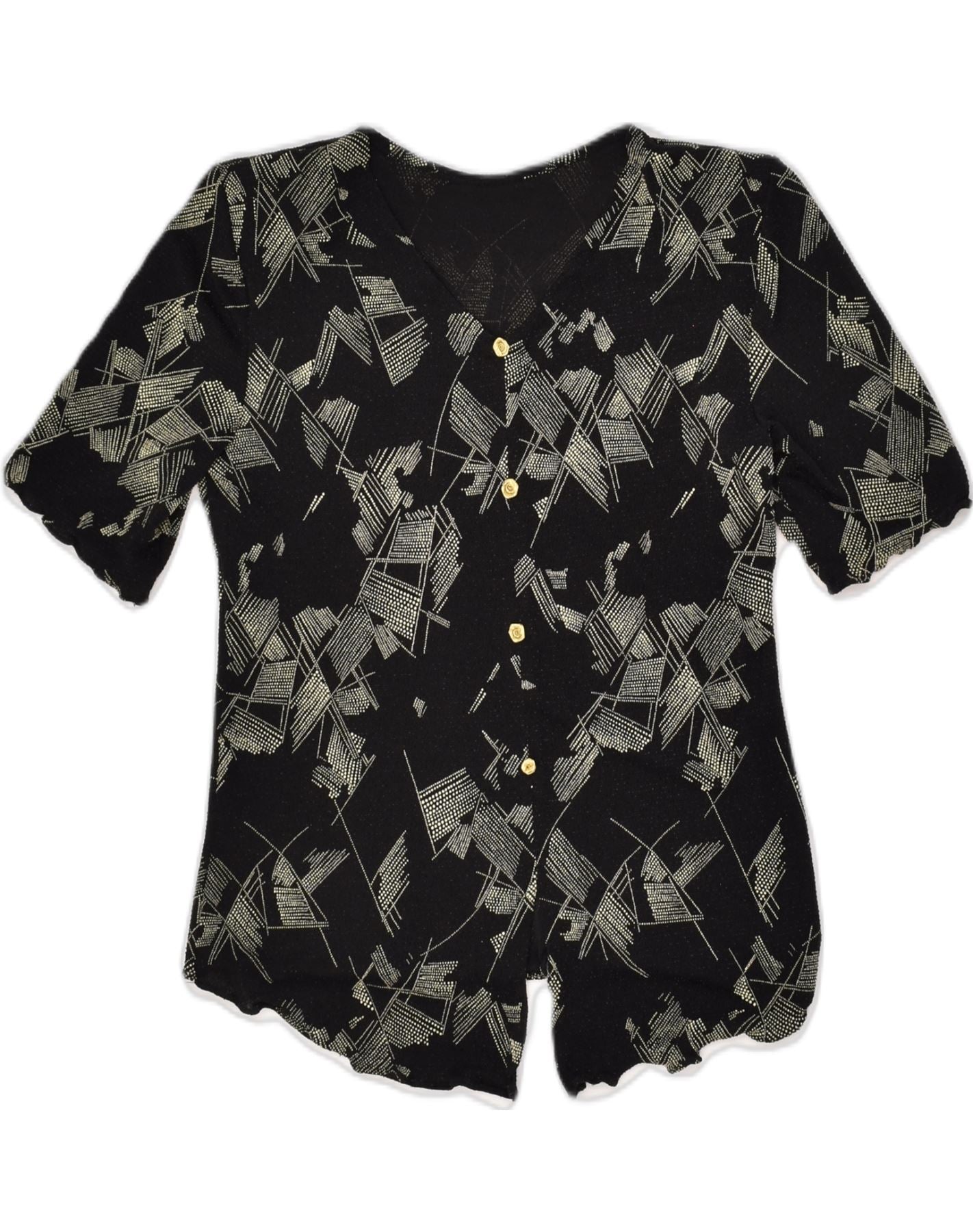 image of VINTAGE Womens Short Sleeve Shirt Blouse UK 4 XS Black Geometric