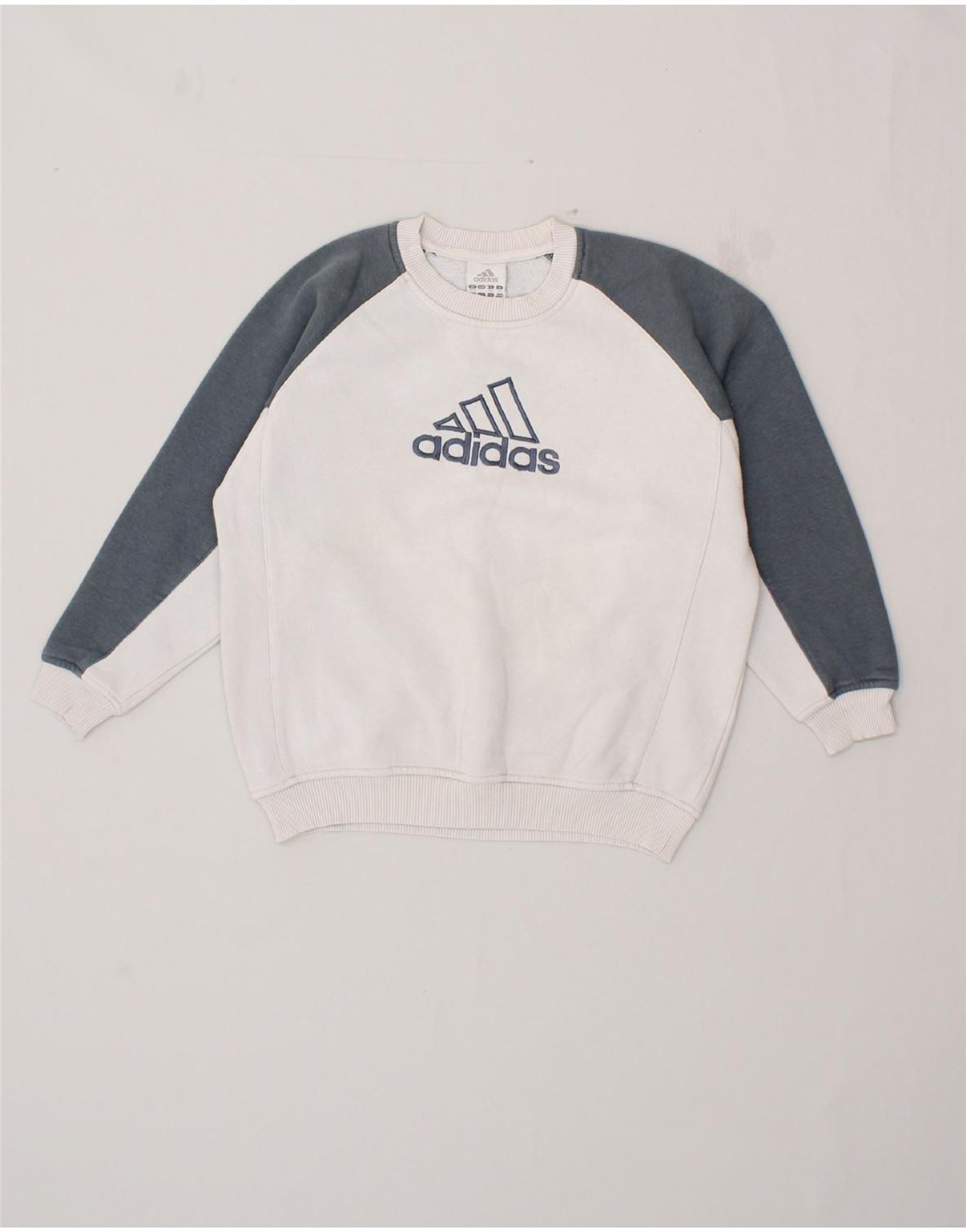 ADIDAS Boys Graphic Sweatshirt Jumper 9-10 Years White Colourblock Cotton