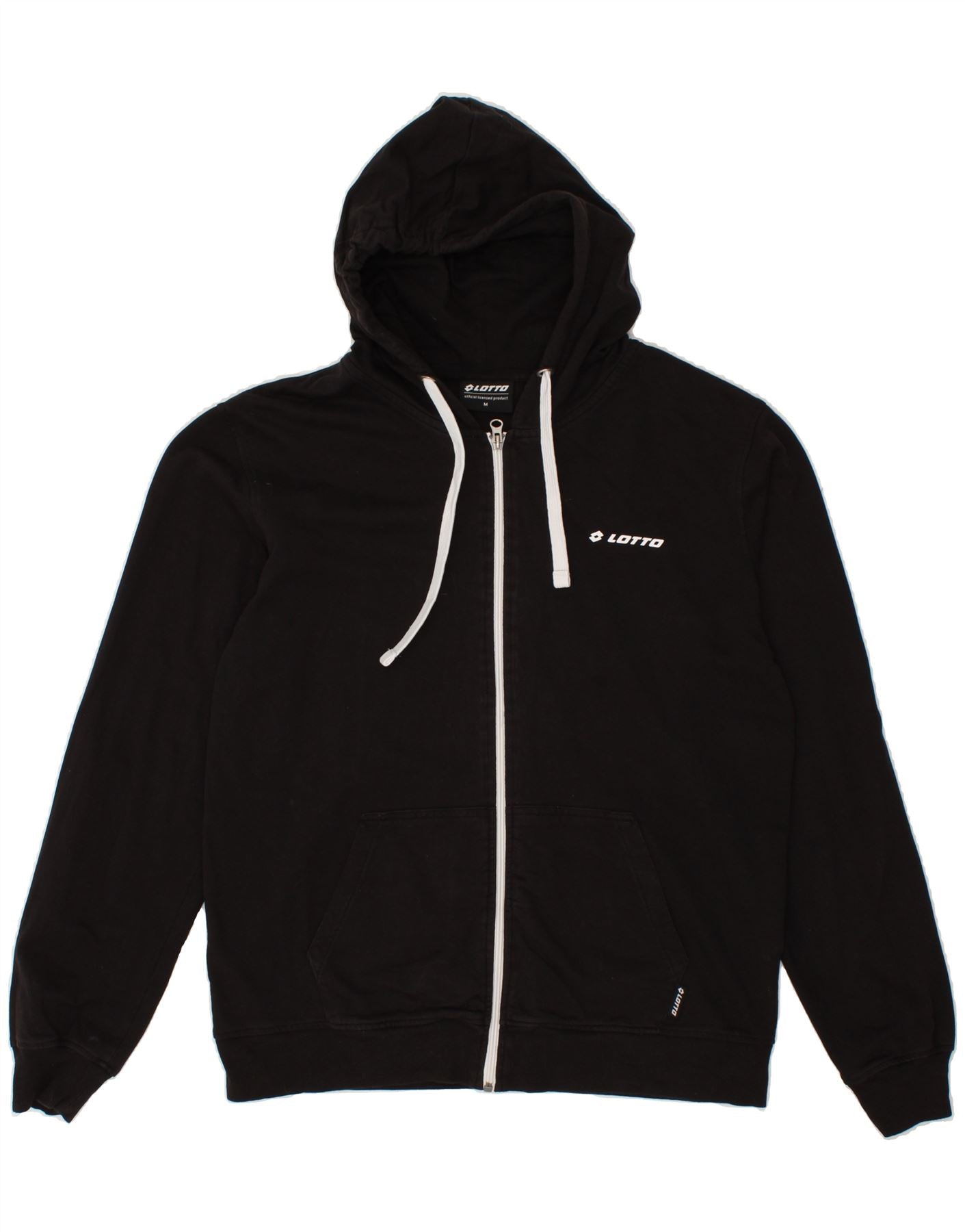 image of LOTTO Mens Zip Hoodie Sweater Medium Black Cotton