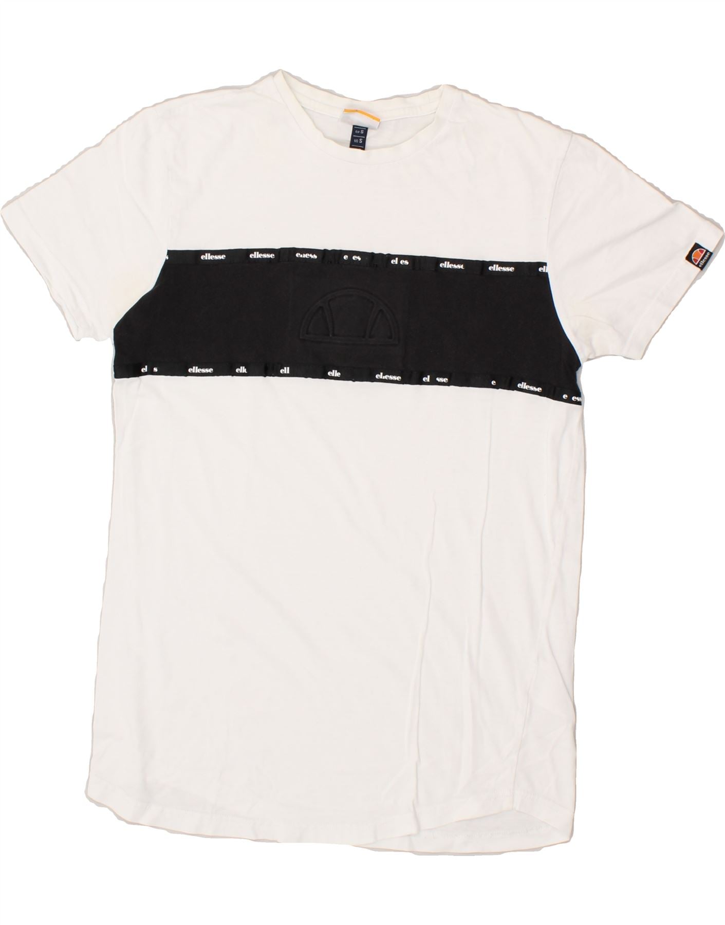 image of ELLESSE Mens Graphic T-Shirt Top Small White Colourblock Cotton