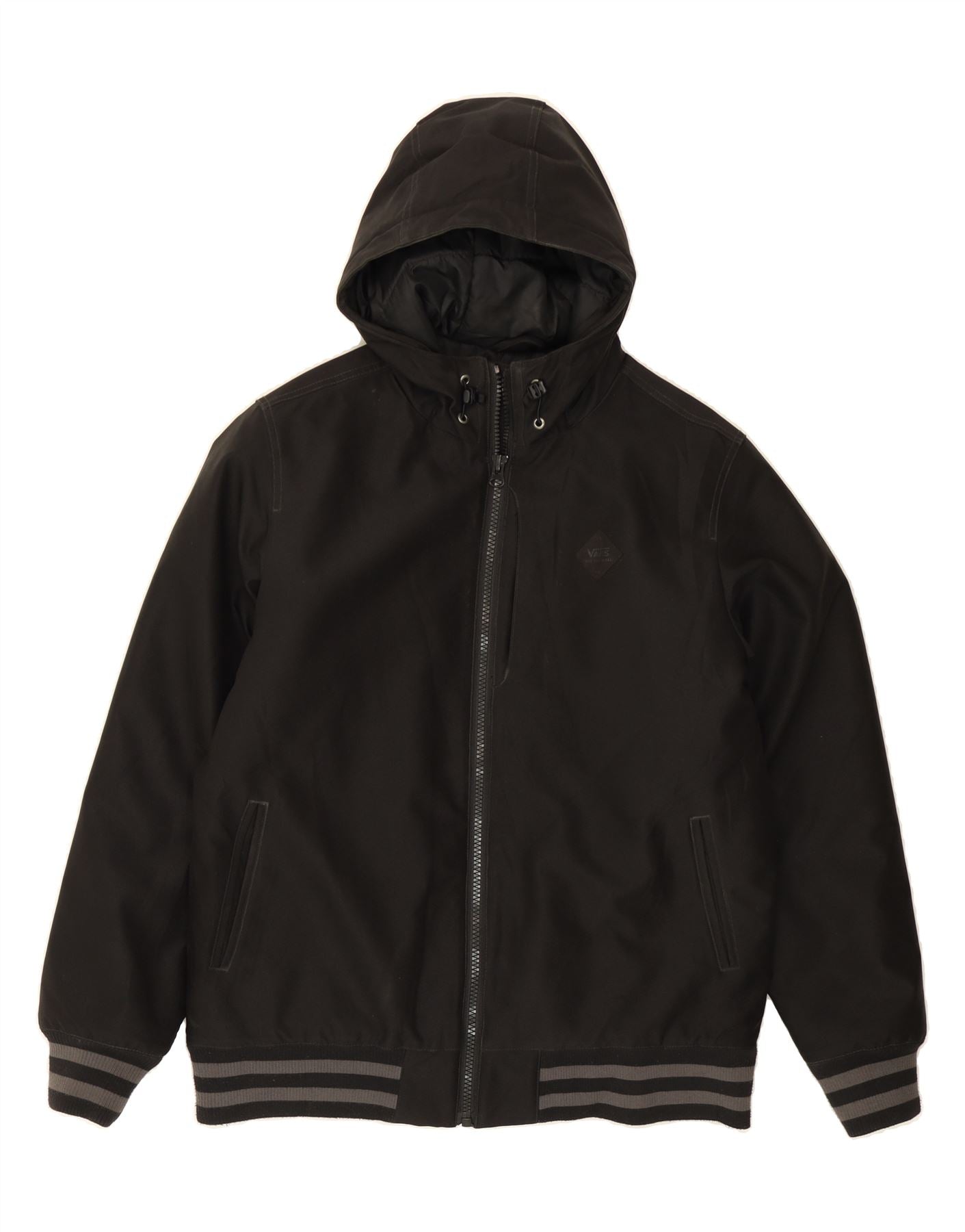 image of VANS Mens Hooded Bomber Jacket UK 38 Medium Black Polyester