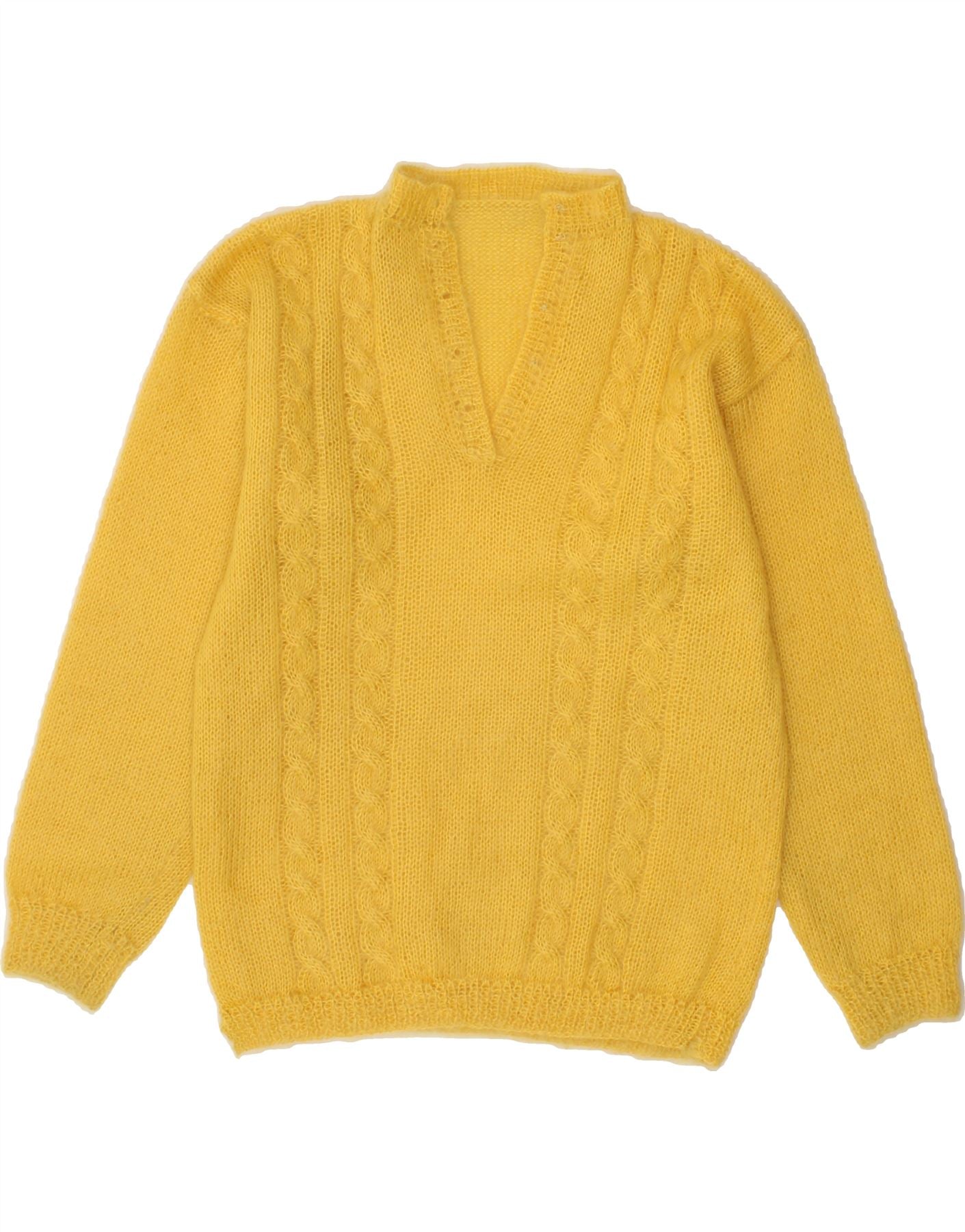 Image of VINTAGE Womens Button Neck Jumper Sweater UK 14 Large Yellow