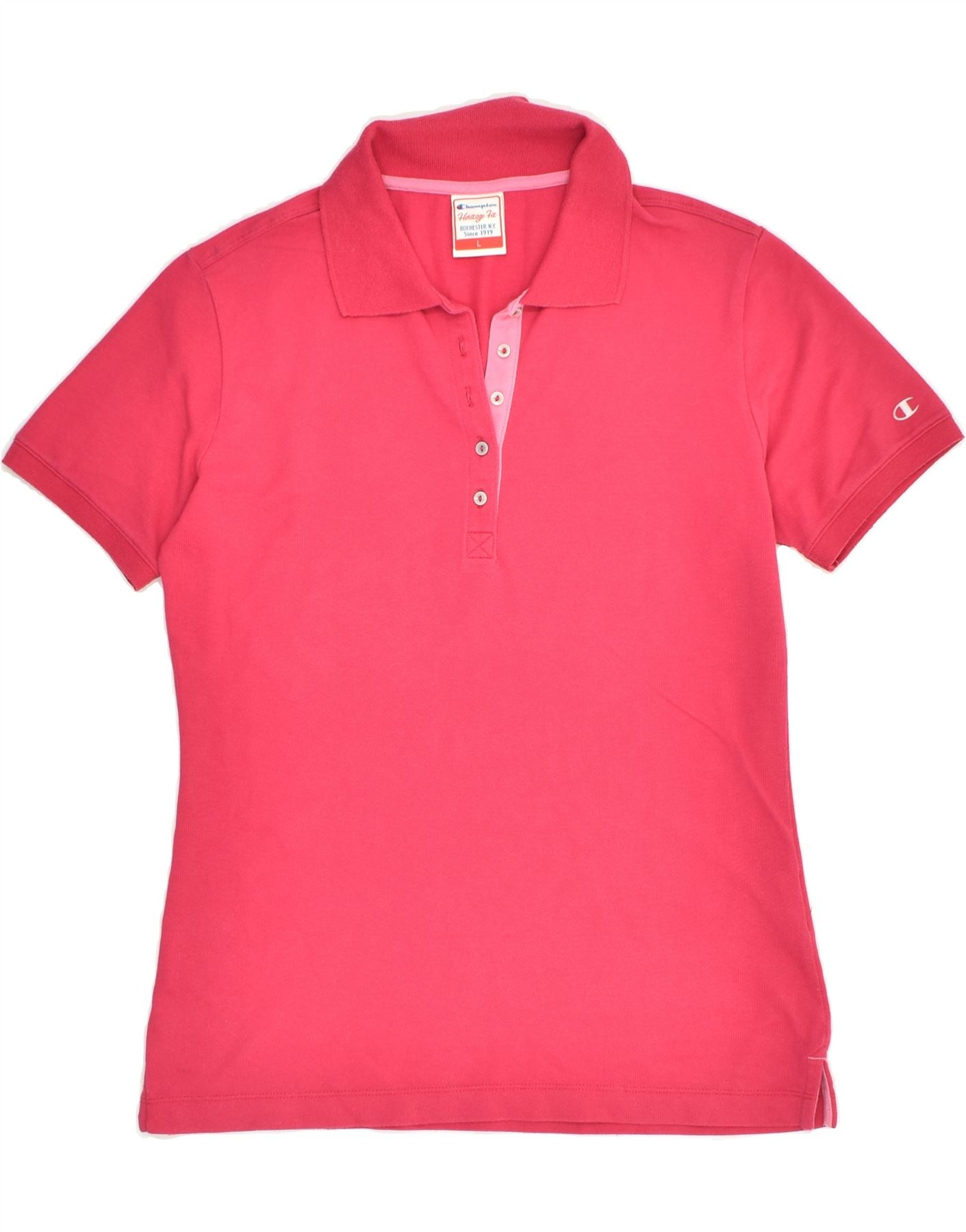 image of CHAMPION Womens Heritage Fit Polo Shirt UK 14 Large Red Cotton