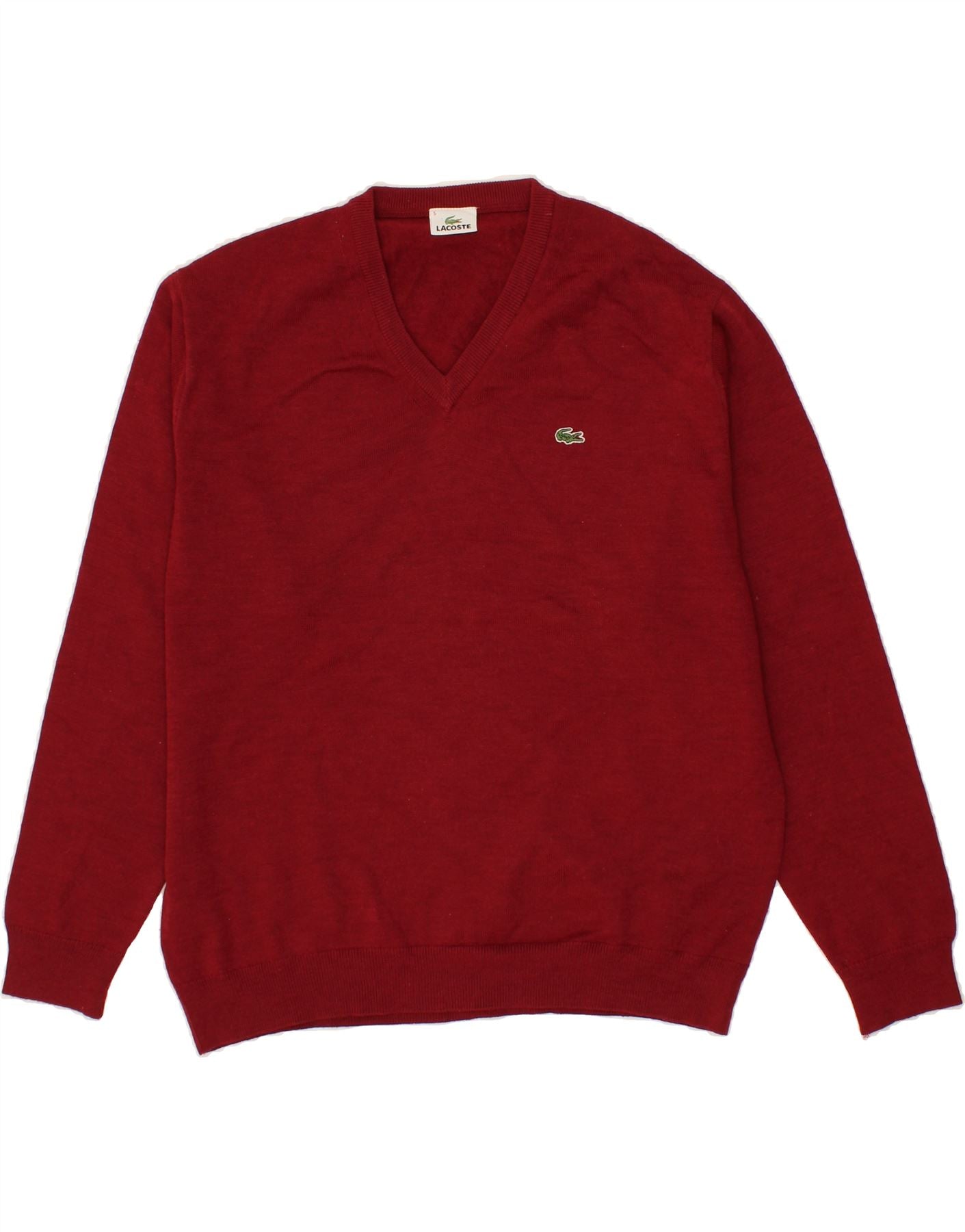 Image of LACOSTE Mens V-Neck Jumper Sweater Size 5 Large Burgundy Wool