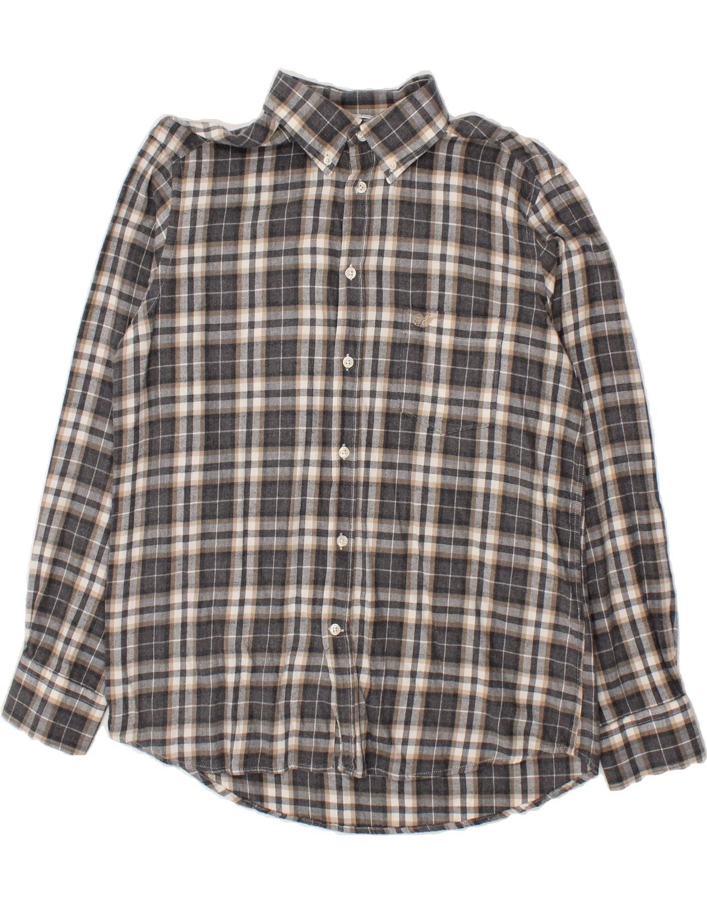 image of CARRERA Mens Regular Fit Flannel Shirt Large Grey Check Cotton