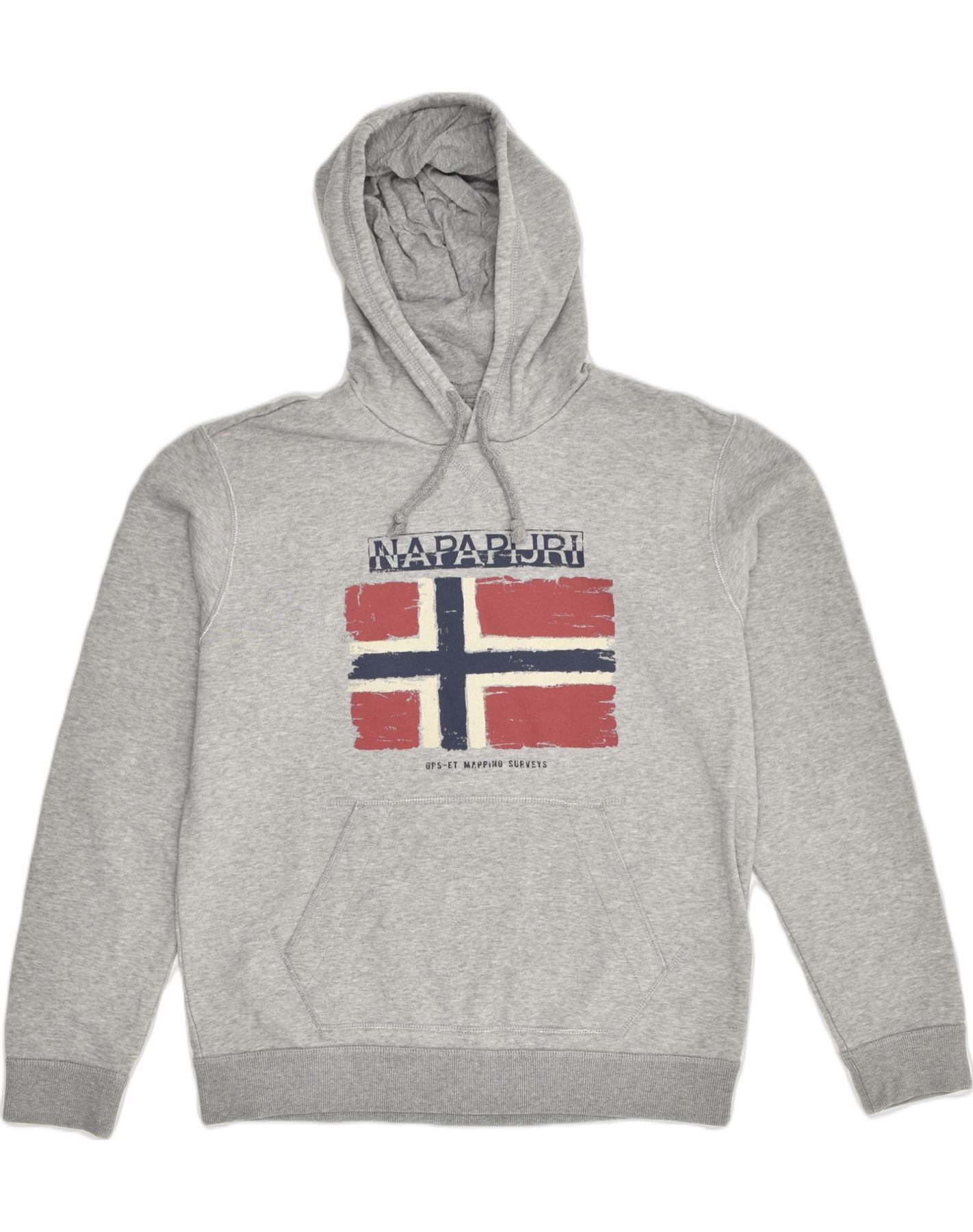 image of NAPAPIJRI Mens Graphic Hoodie Jumper Medium Grey Cotton