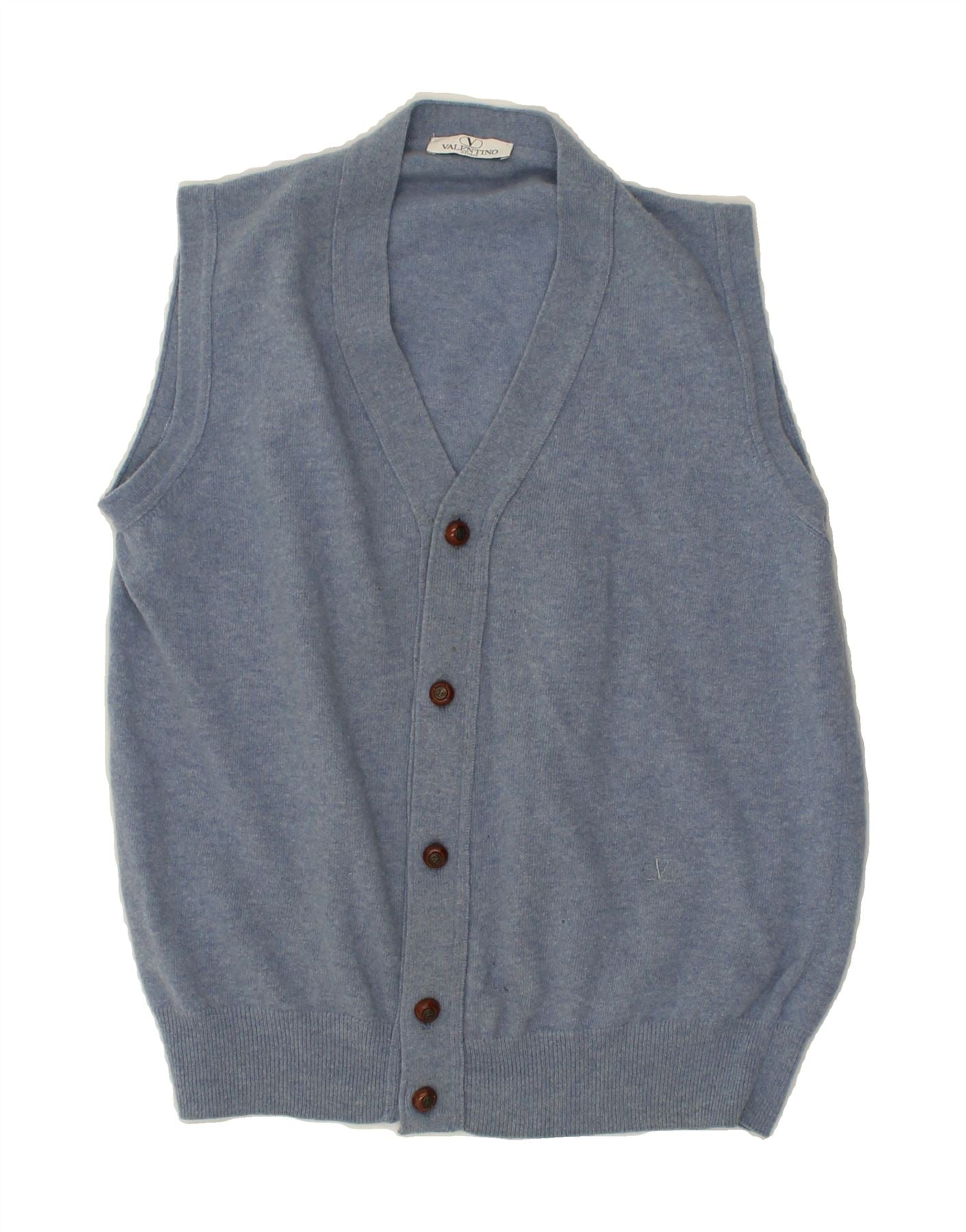 image of VALENTINO Mens Sleeveless Cardigan Sweater IT 50 Medium Blue Wool