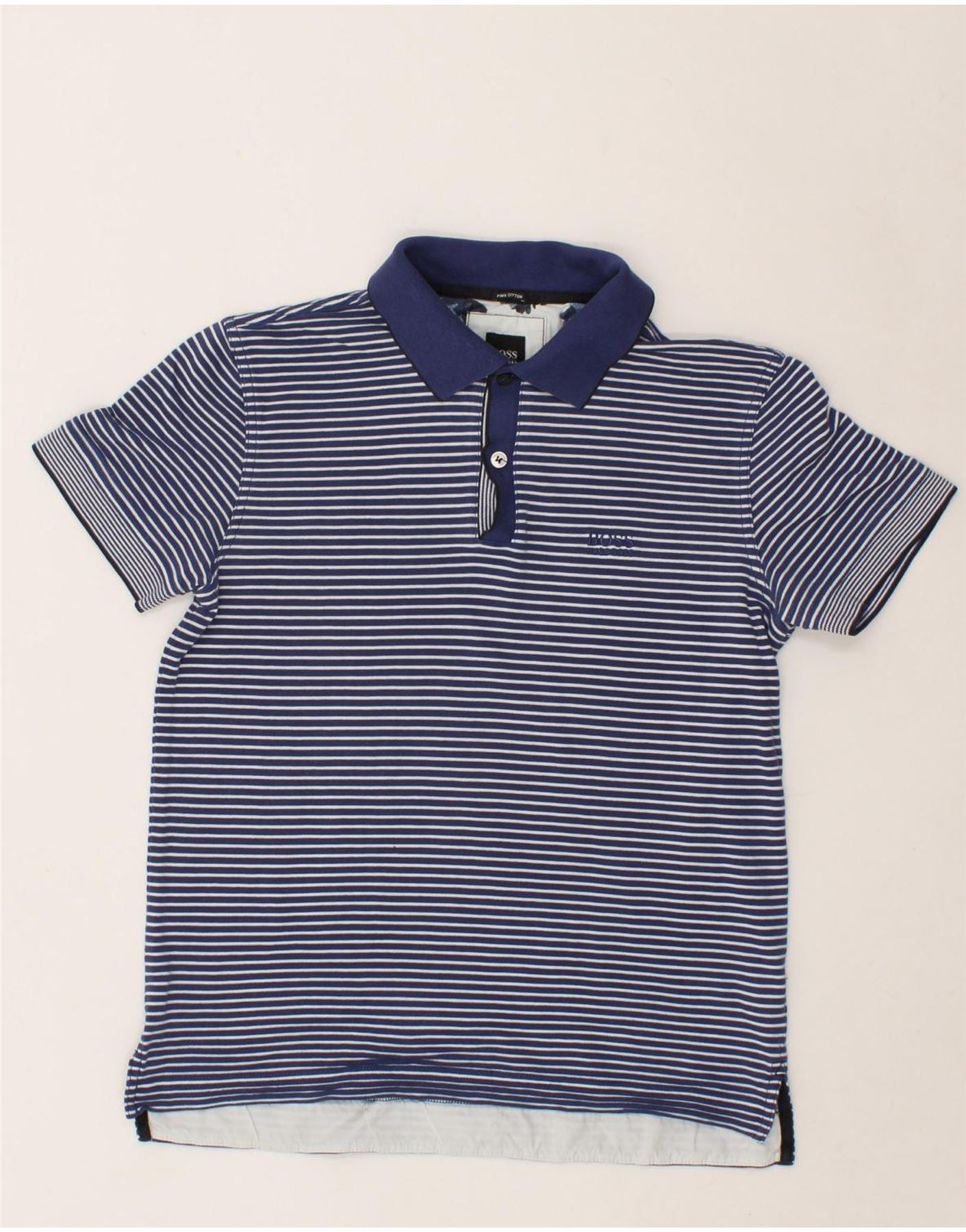 image of HUGO BOSS Mens Regular Fit Polo Shirt Small Blue Striped Cotton