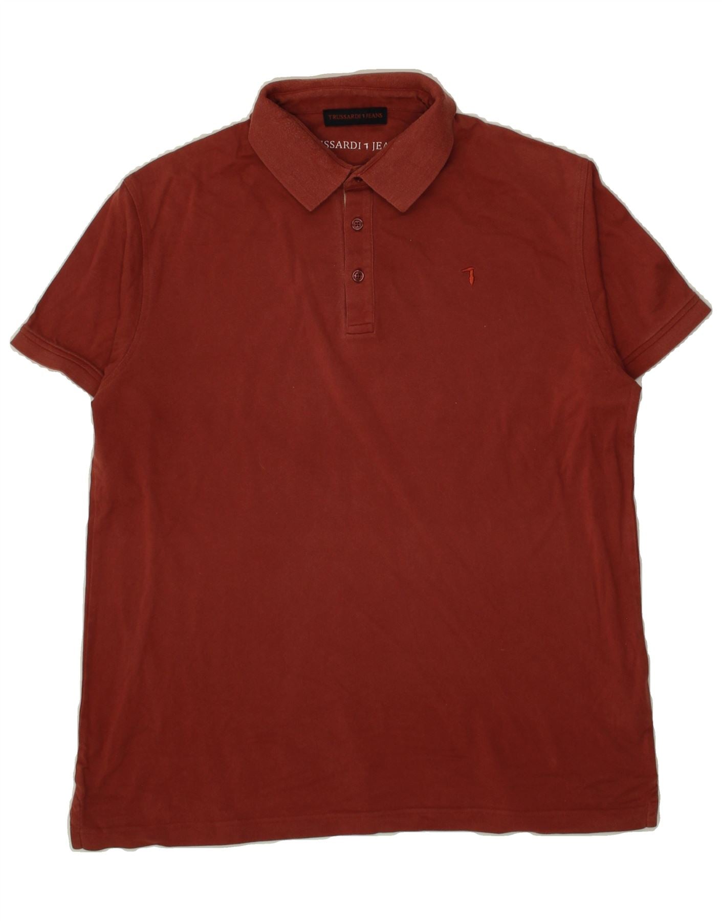 Image of TRUSSARDI JEANS Mens Polo Shirt Large Burgundy Cotton