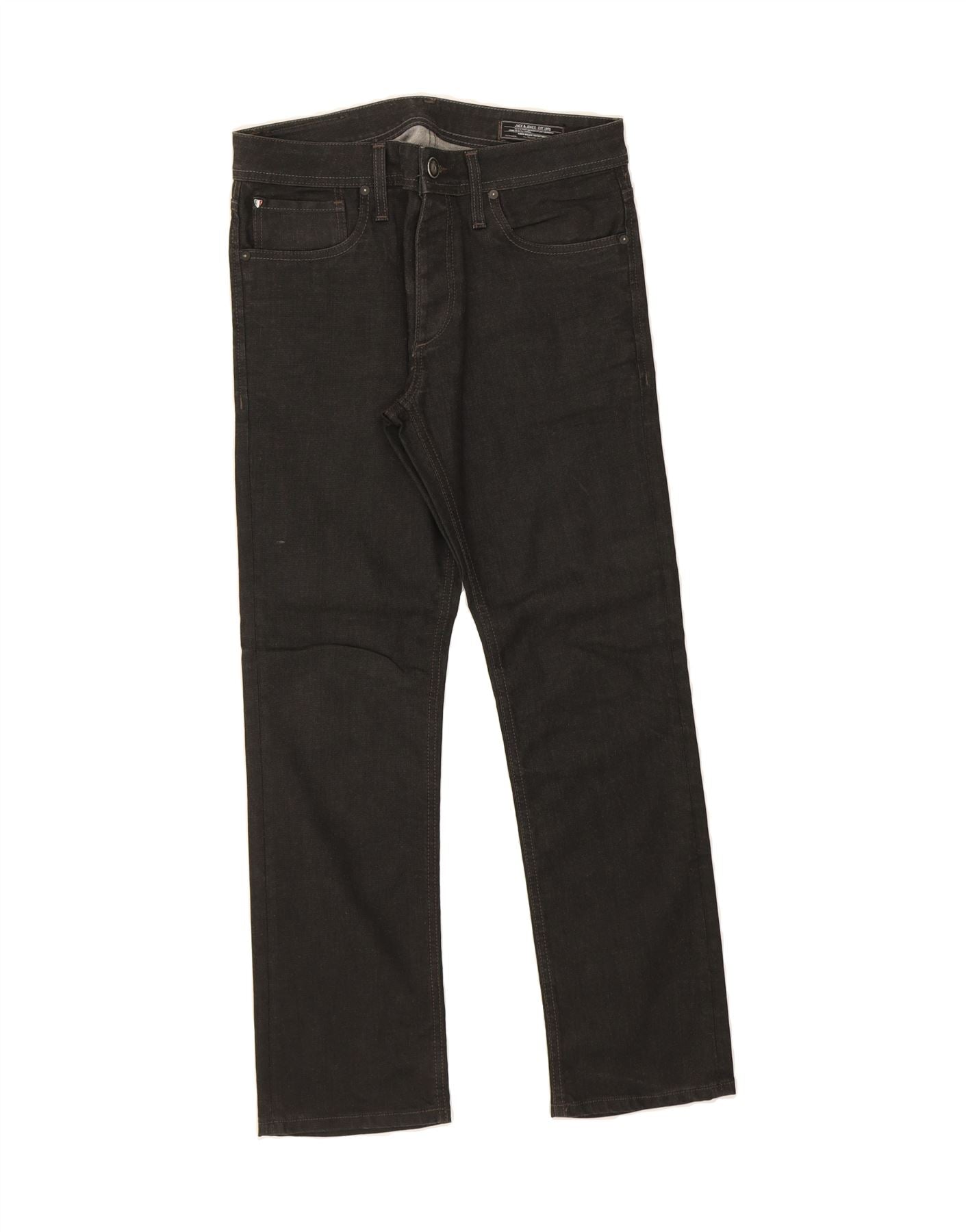 image of JACK & JONES Mens Straight Jeans W32 L30 Black Cotton