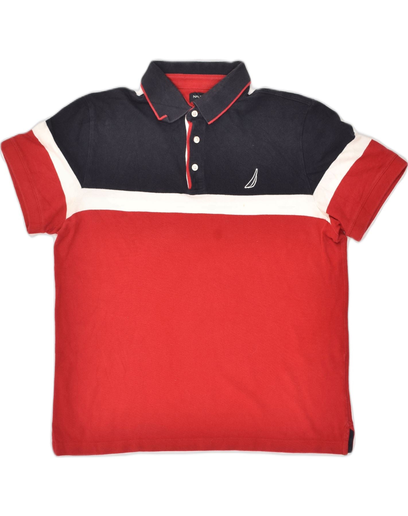 image of NAUTICA Mens Polo Shirt Large Red Colourblock Cotton