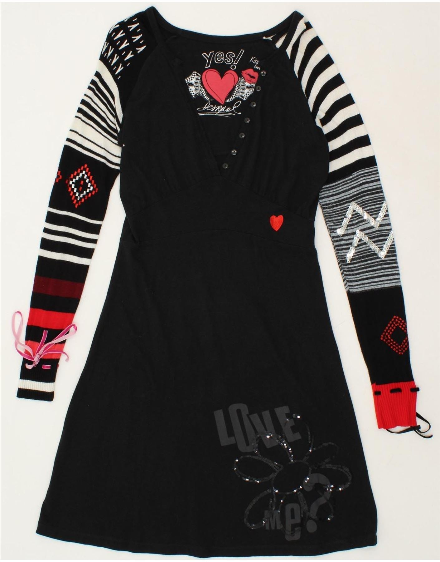 image of DESIGUAL Womens Graphic Long Sleeve A-Line Dress UK 14 Large Black