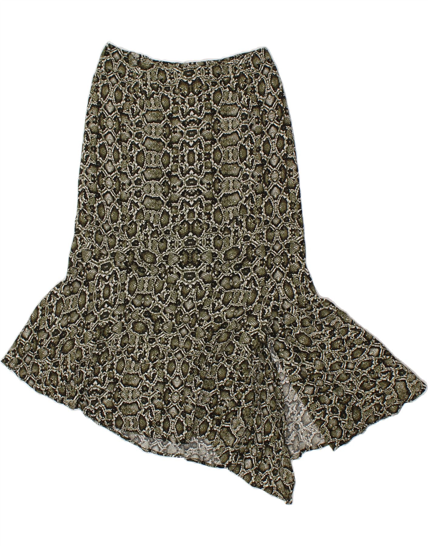 image of ESSENTIEL Womens Asymmetrical Skirt EU 38 Medium W30 Green Animal Print