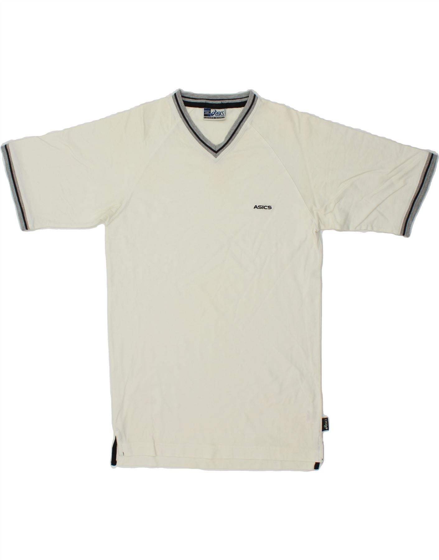 image of ASICS Mens T-Shirt Top Small Off White Cotton