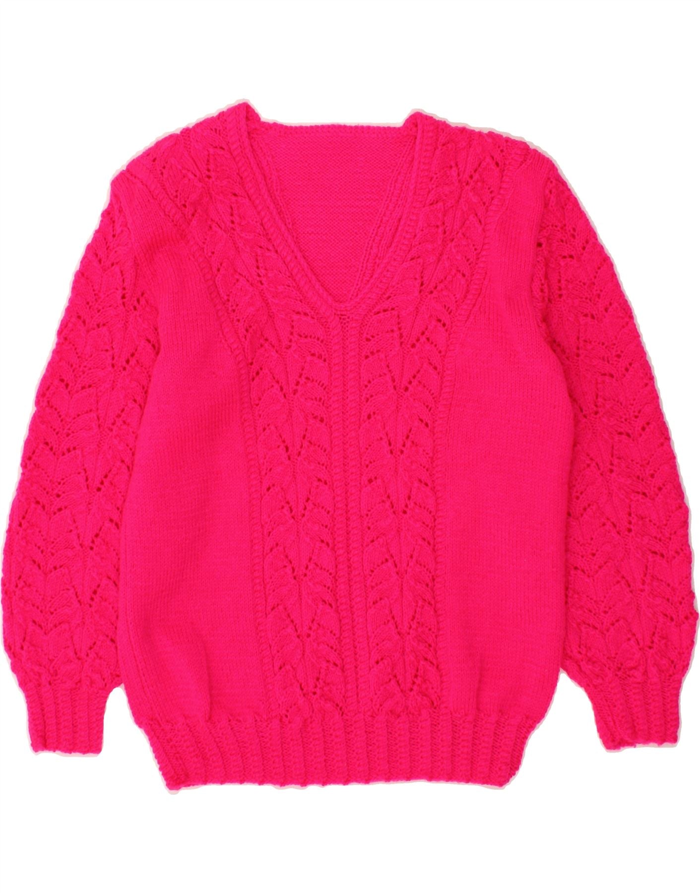 image of VINTAGE Womens V-Neck Jumper Sweater UK 12 Medium Pink