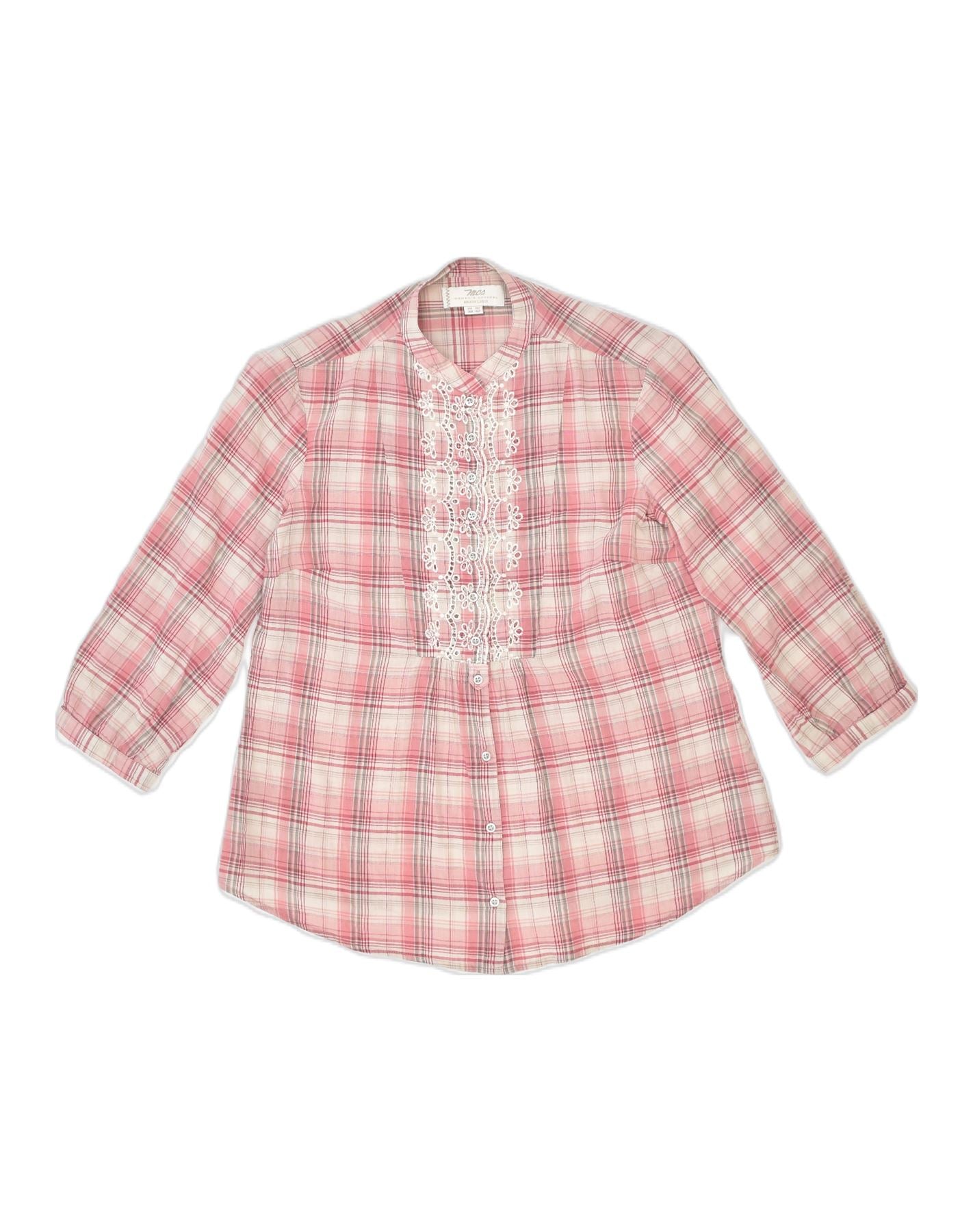 image of MARLBORO CLASSICS Womens 3/4 Sleeve Shirt Blouse EU 42 Large Pink Check