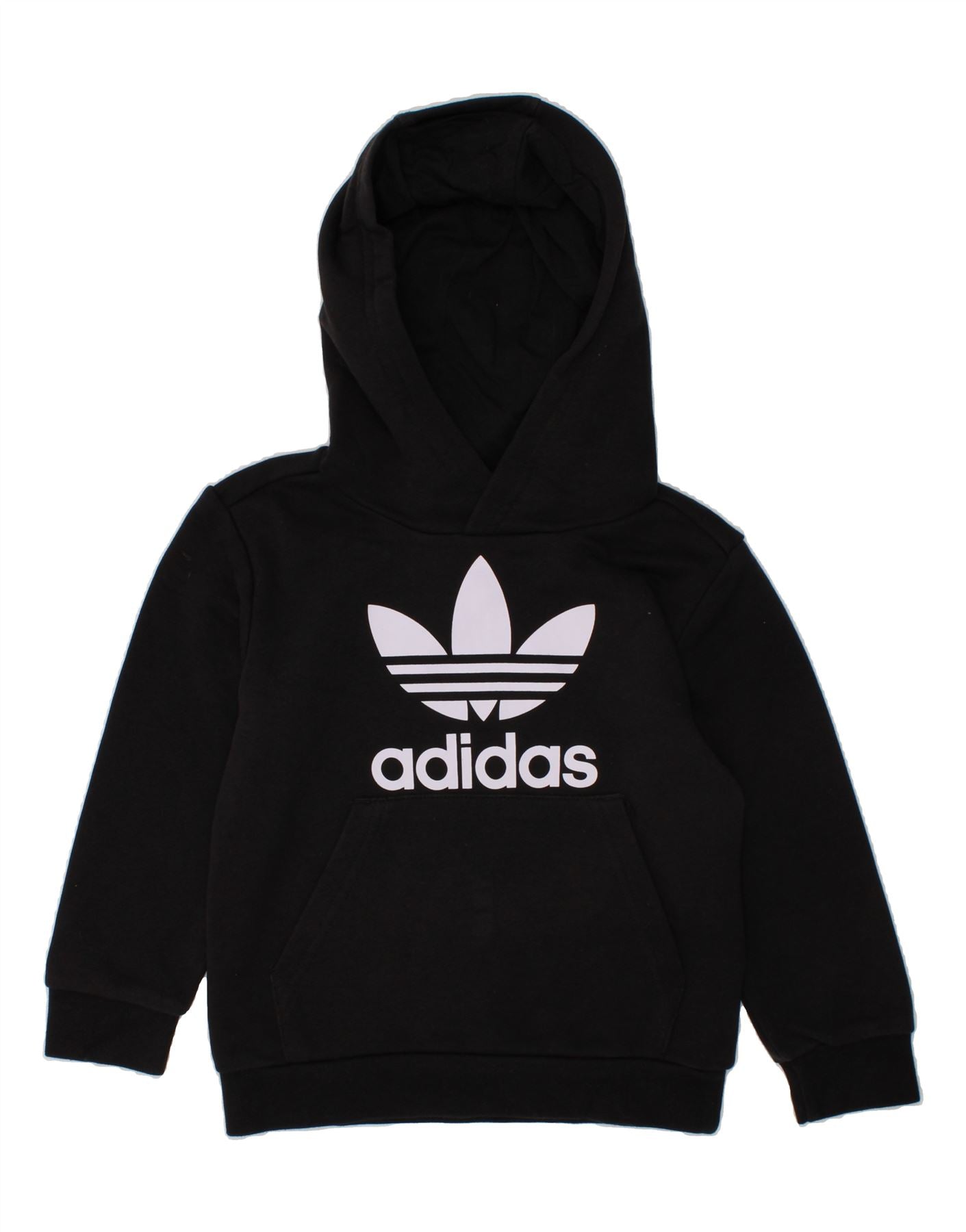 ADIDAS Boys Graphic Hoodie Jumper 5-6 Years Black Cotton