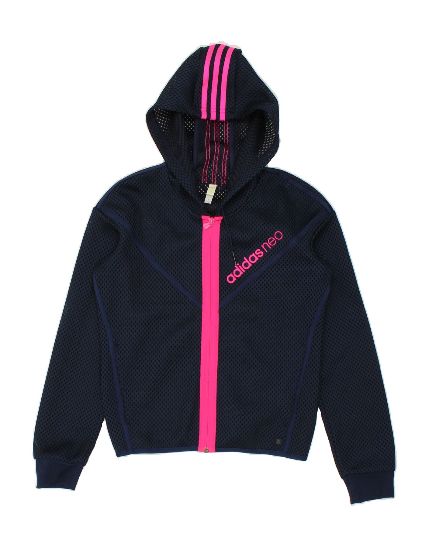 image of ADIDAS Womens Neo Zip Hoodie Sweater UK 10 Small Navy Blue Polyester