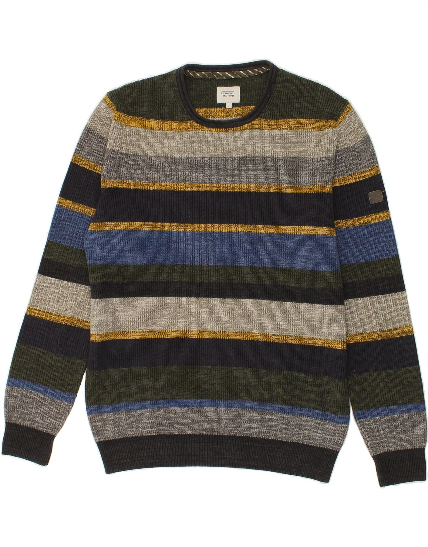 image of CAMEL ACTIVE Mens Crew Neck Jumper Sweater Large Multicoloured Striped