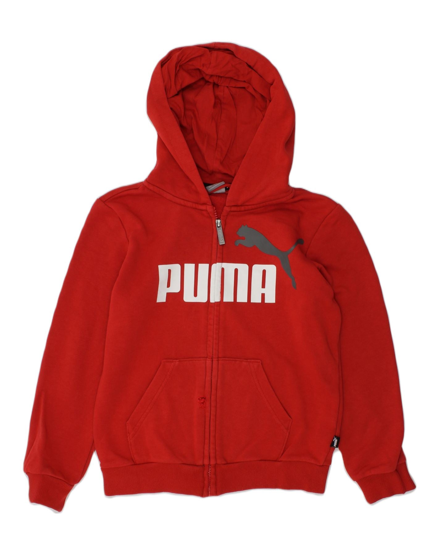 image of PUMA Boys Graphic Zip Hoodie Sweater 9-10 Years Red Cotton