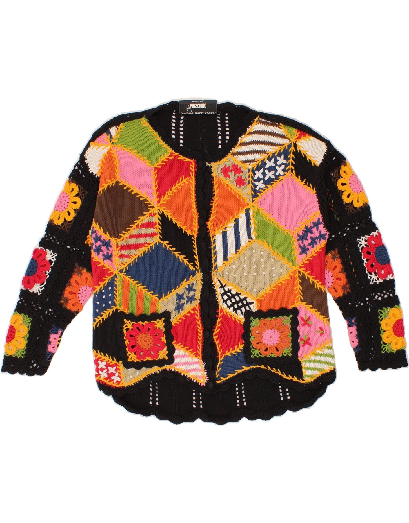 image of MOSCHINO Womens Cardigan Sweater UK 16 Large Multicoloured Patchwork