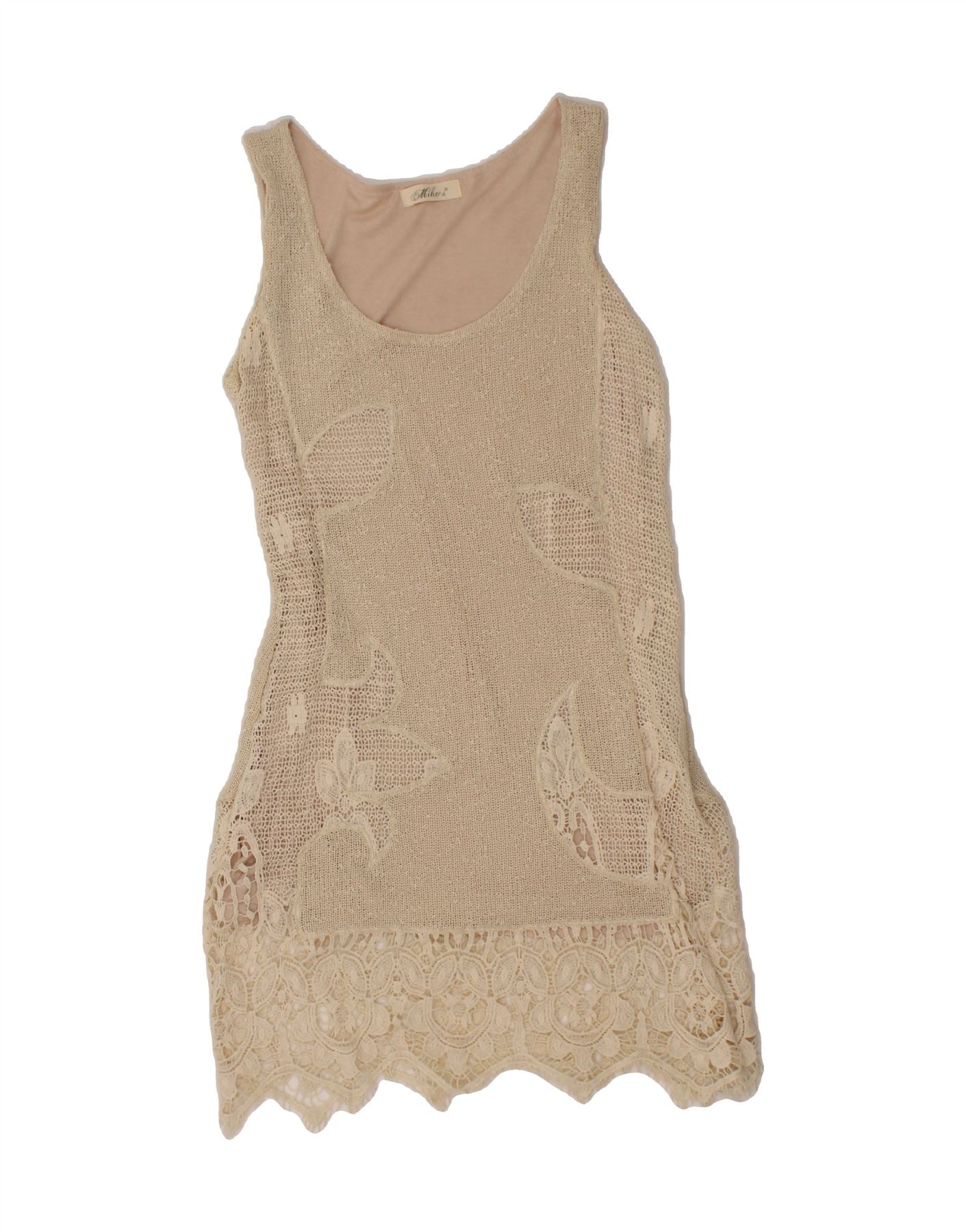 image of VINTAGE Womens Sleeveless Crochet Bodycon Dress UK 12 Medium Beige