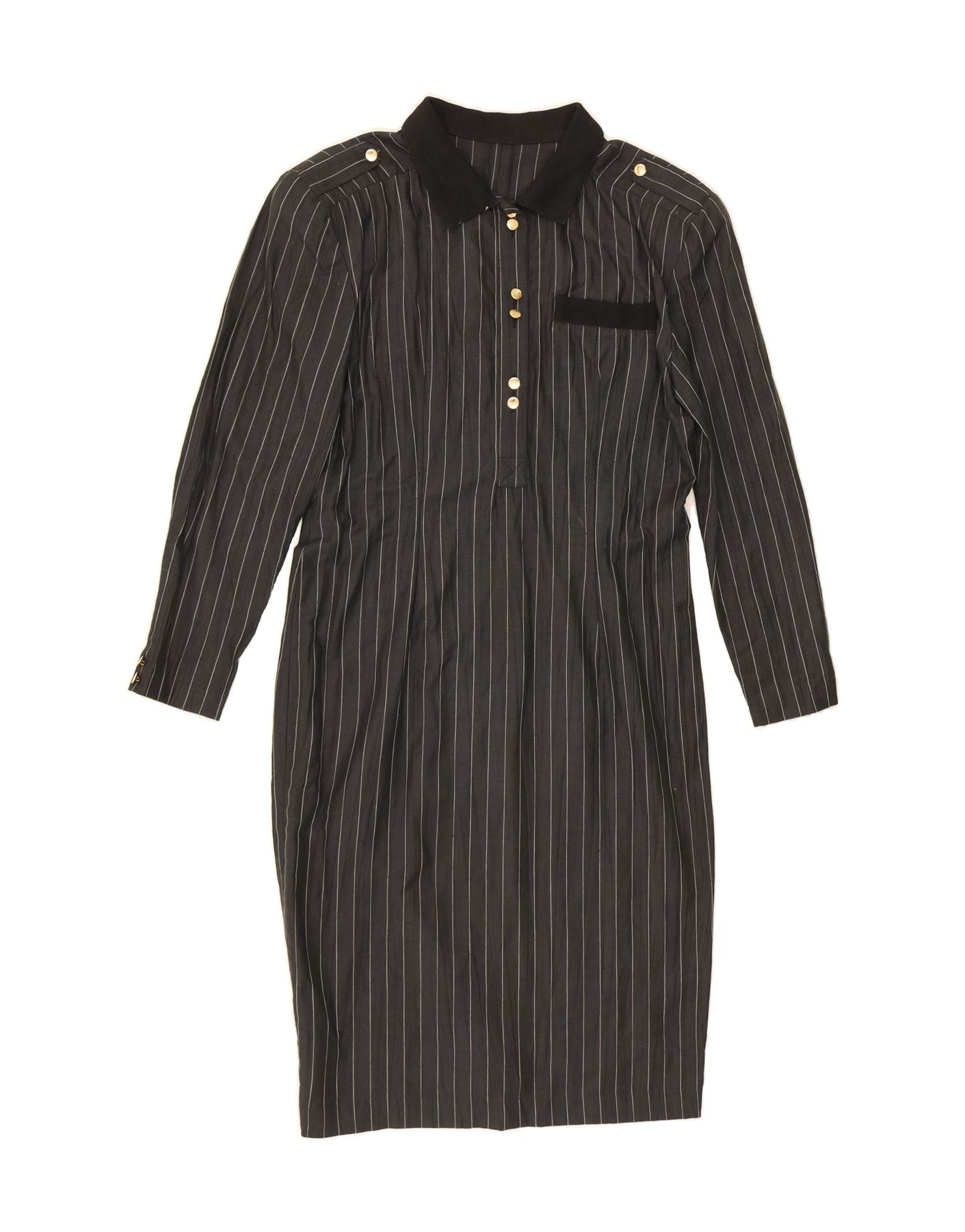 image of SISLEY Womens Elegance Relaxed Fit Sheath Dress UK 10 Small Grey Pinstripe