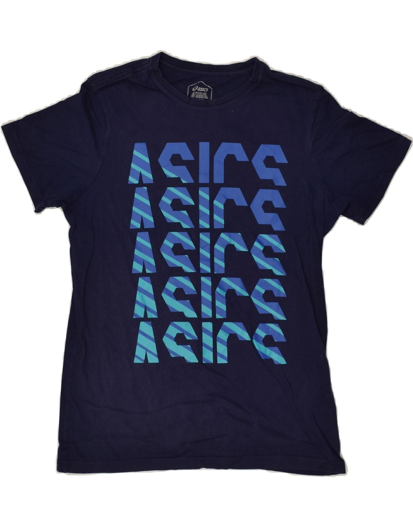 image of ASICS Mens Graphic T-Shirt Top Small Navy Blue Cotton