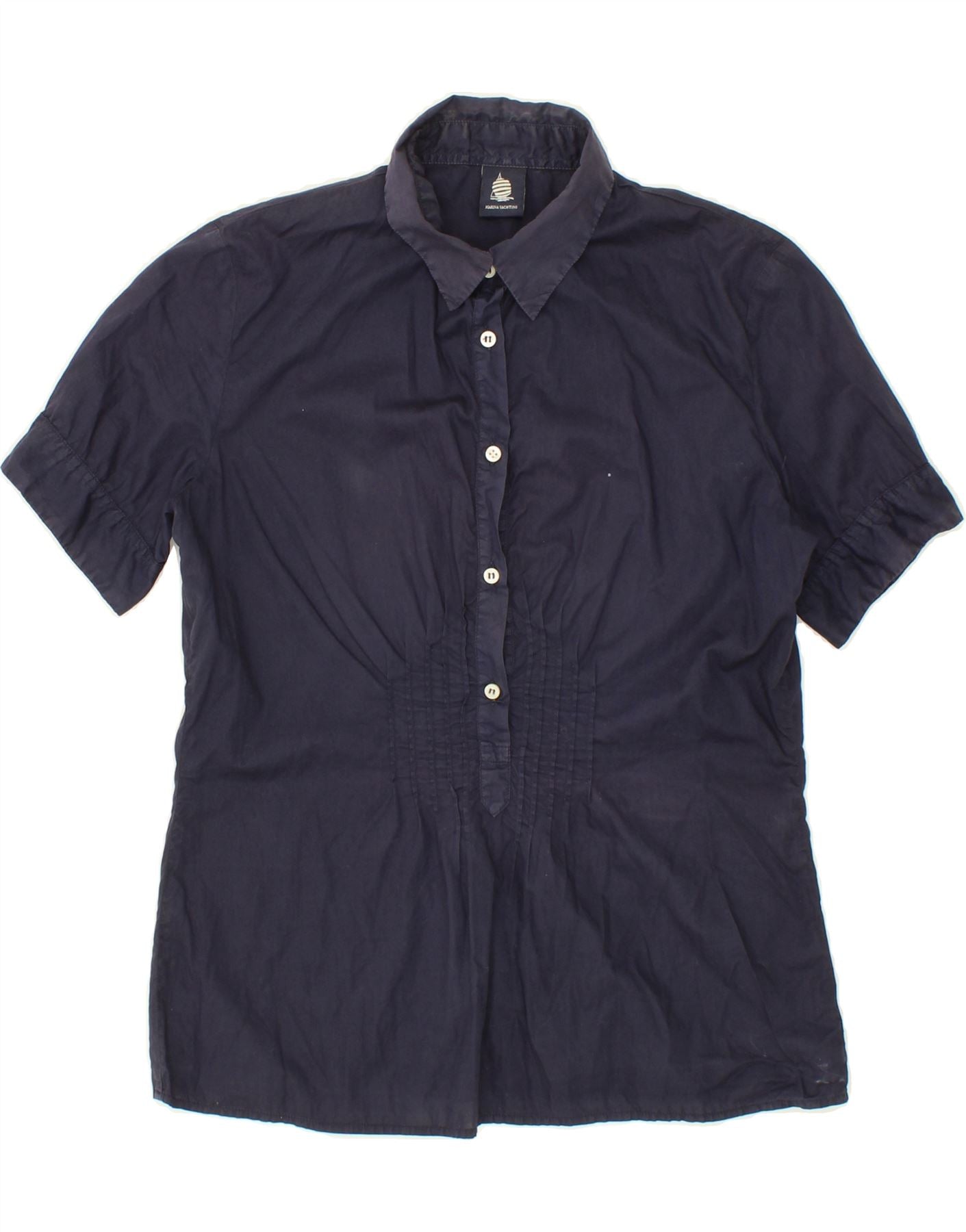 image of MARINA YACHTING Womens Short Sleeve Pullover Shirt UK 14 Large Navy Blue