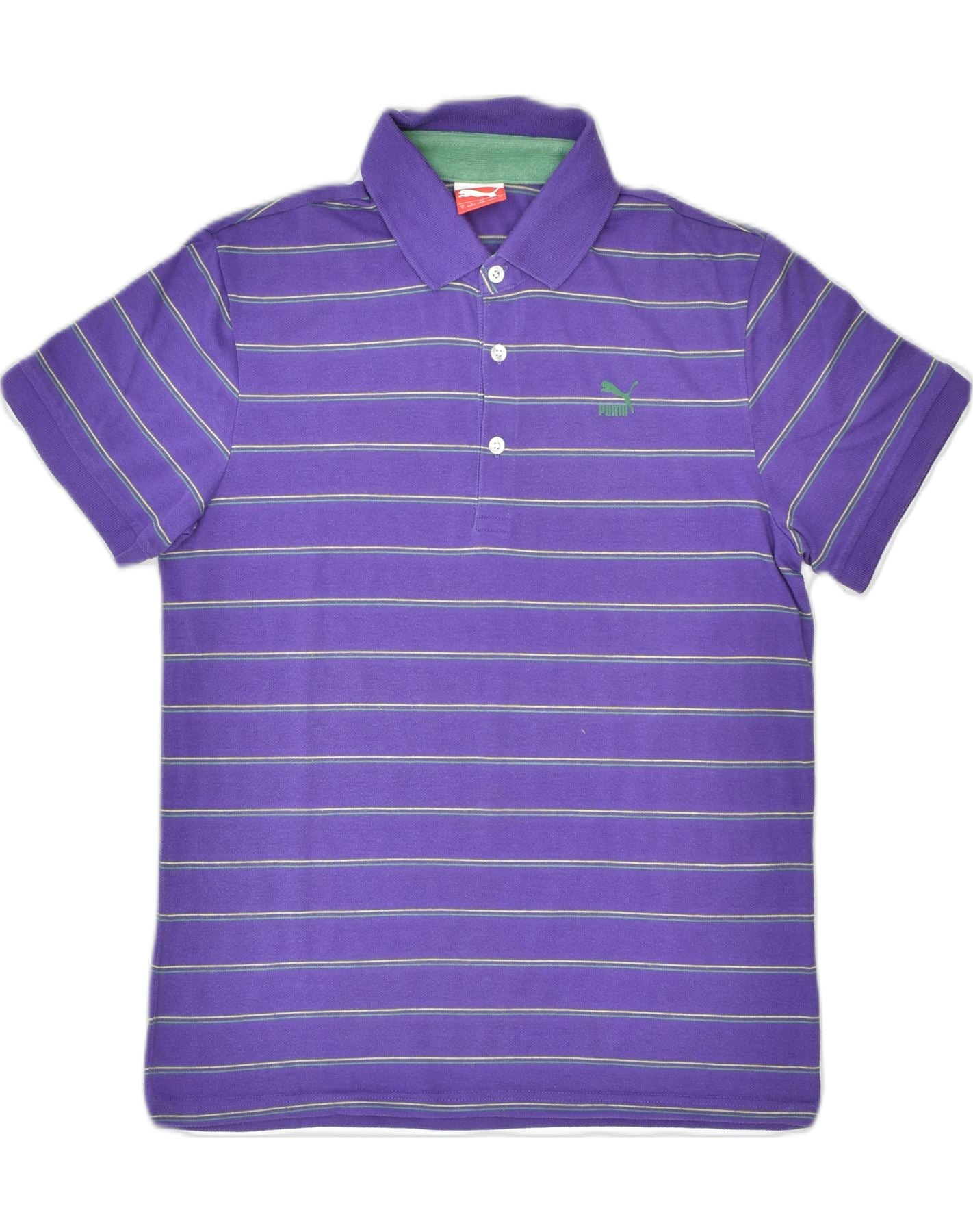 image of PUMA Mens Polo Shirt Small Purple Striped Cotton