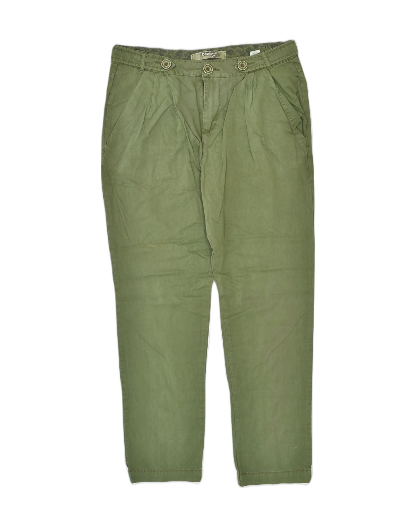 Image of DESIGUAL Mens Pegged Chino Trousers W34 L29 Green Cotton