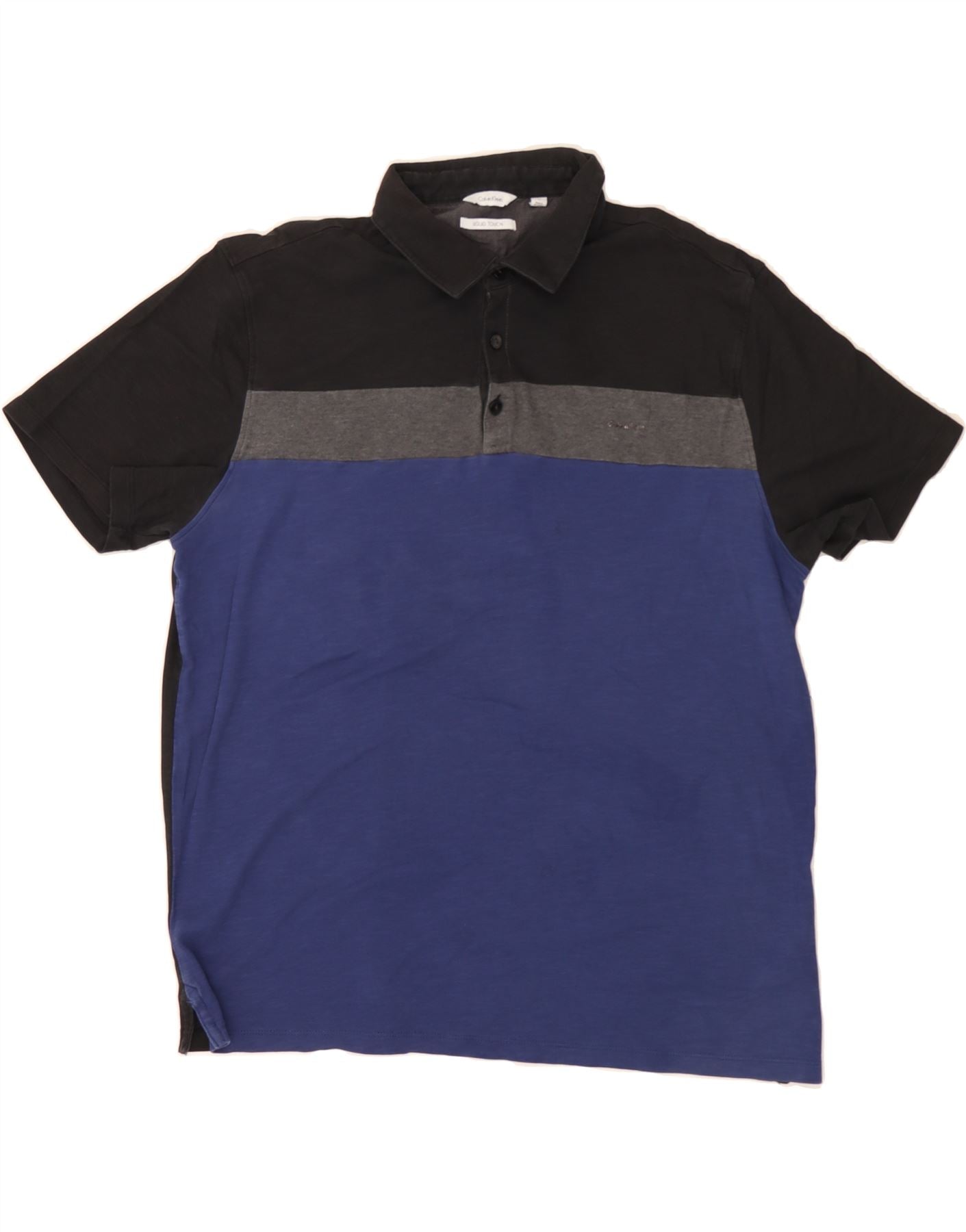 image of CALVIN KLEIN Mens Polo Shirt XL Blue Colourblock Cotton