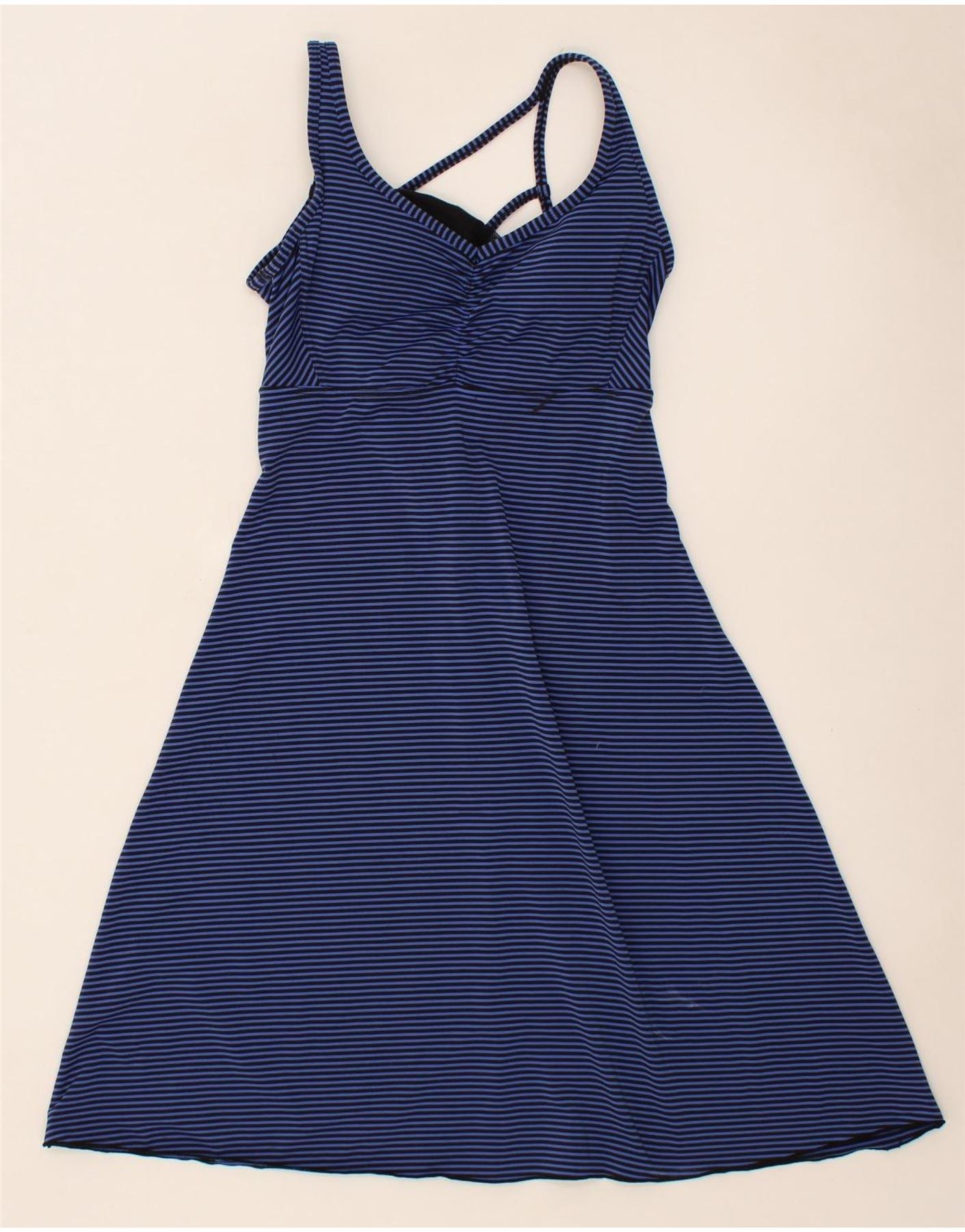 image of PRANA Womens Slip Dress UK 12 Medium Blue Striped Polyester