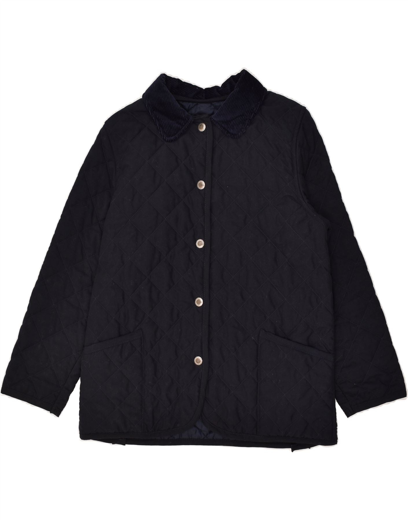 image of VINTAGE Womens Quilted Jacket UK 16 Large Navy Blue Polyester