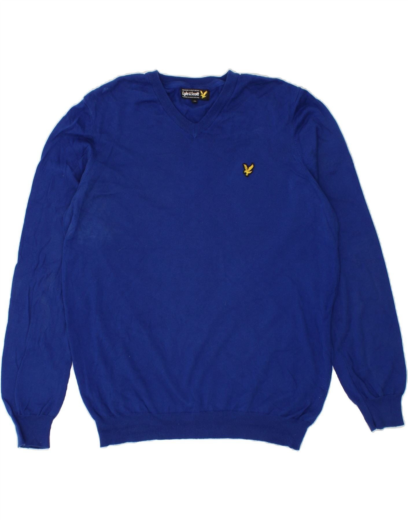 image of LYLE & SCOTT Mens V-Neck Jumper Sweater XL Navy Blue Cotton