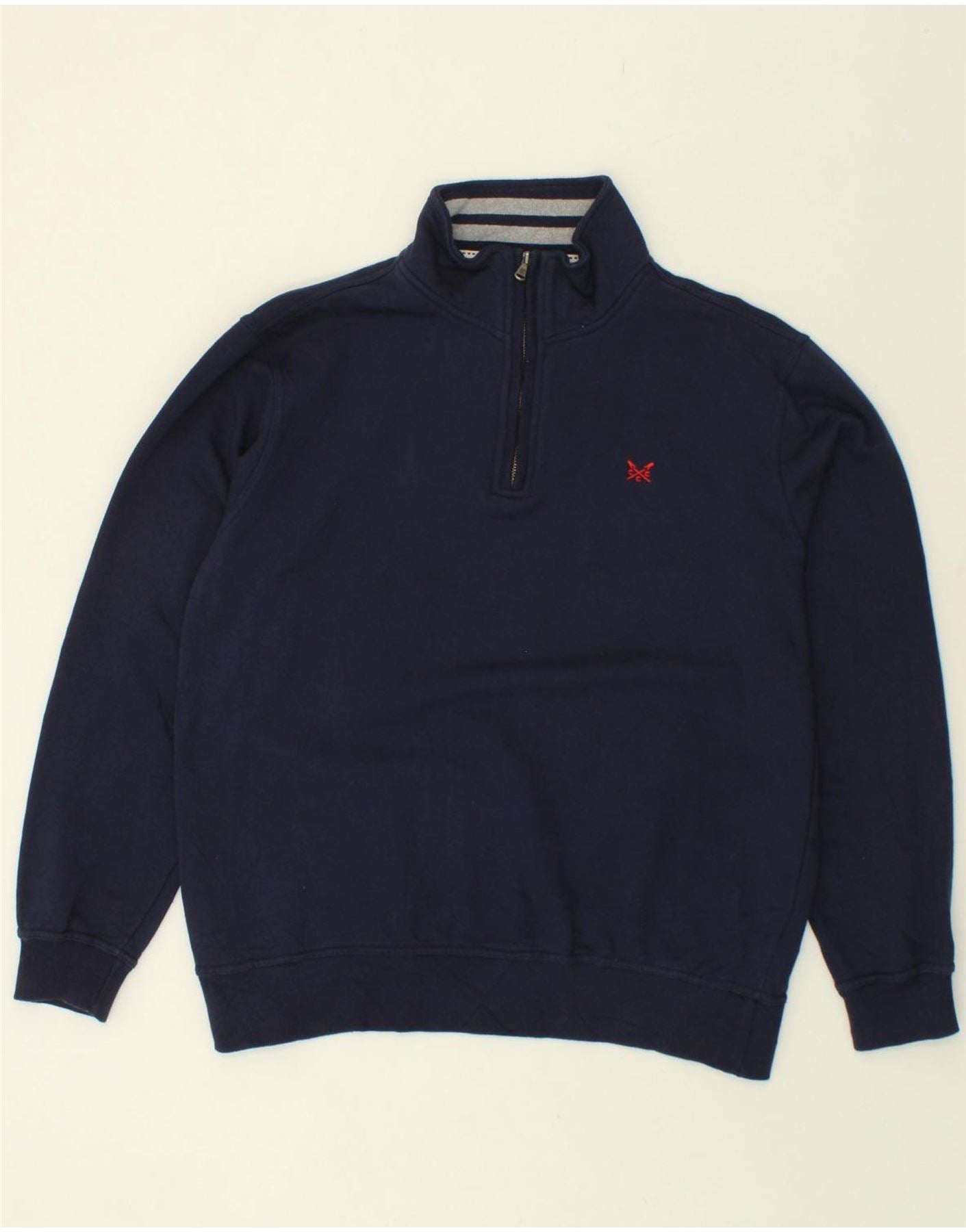 image of CREW CLOTHING Mens Zip Neck Sweatshirt Jumper Large Navy Blue Cotton