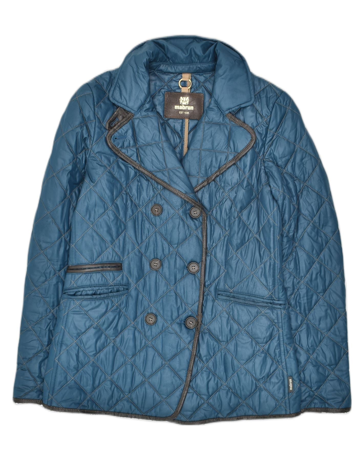 image of MABRUN Womens Double Breasted Quilted Jacket IT 42 Medium Blue Polyester
