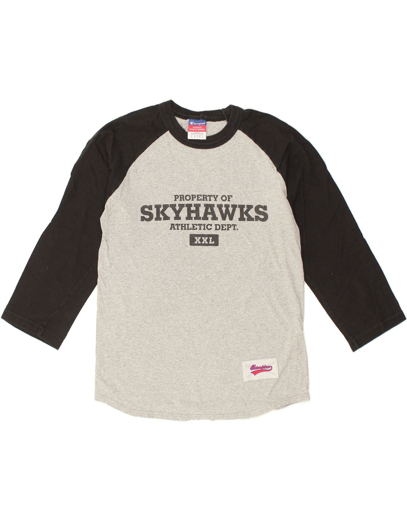 image of CHAMPION Womens Graphic Top Long Sleeve UK 10 Small Grey Colourblock