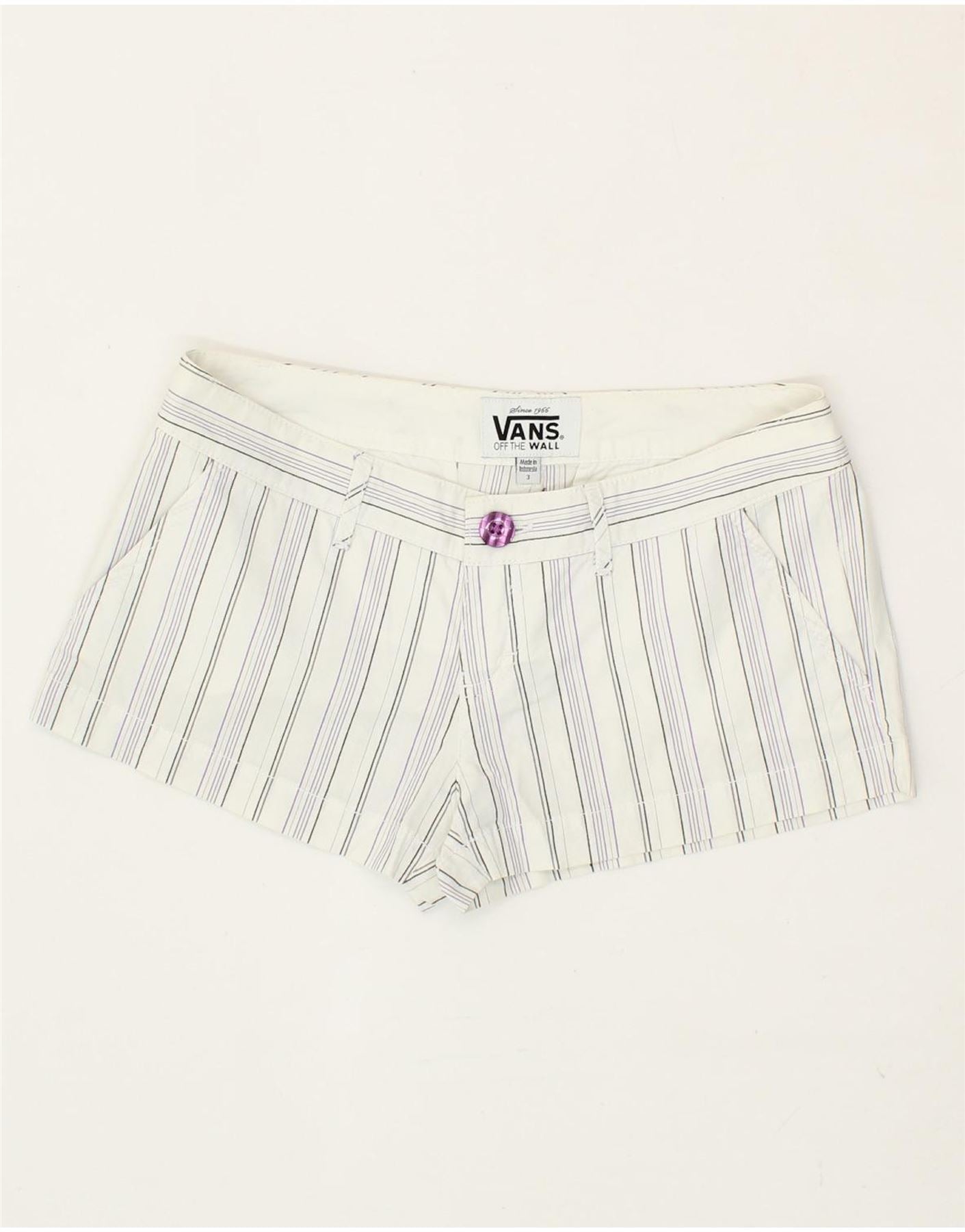 image of VANS Womens Chino Shorts  US 3 Small W30 White Striped Cotton